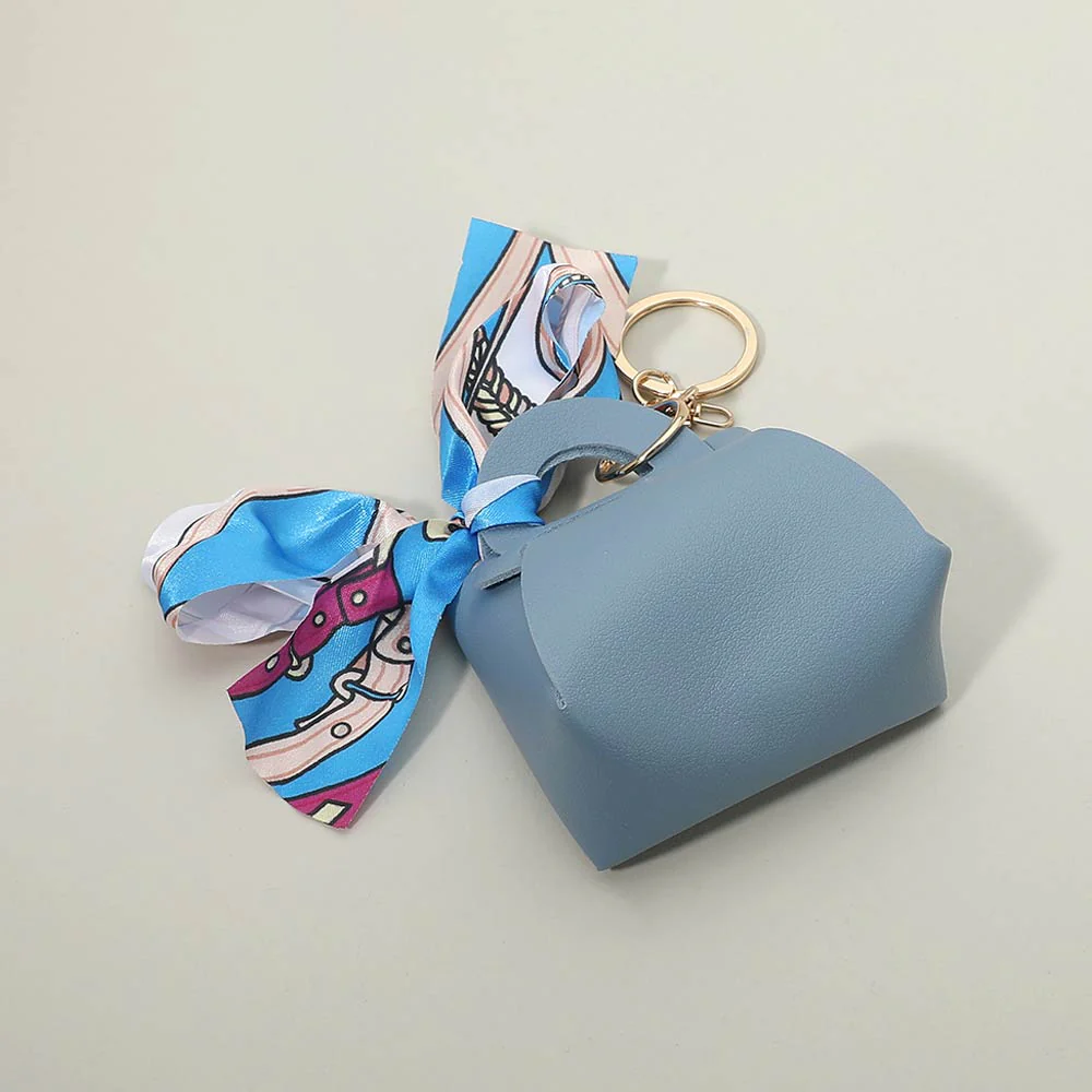 12PCS - Fabric Scarf Bow Accent Faux Leather Mini Coin Purse Keychains 5.6" L, 3" X 2.75" X 1.5" - Image 4