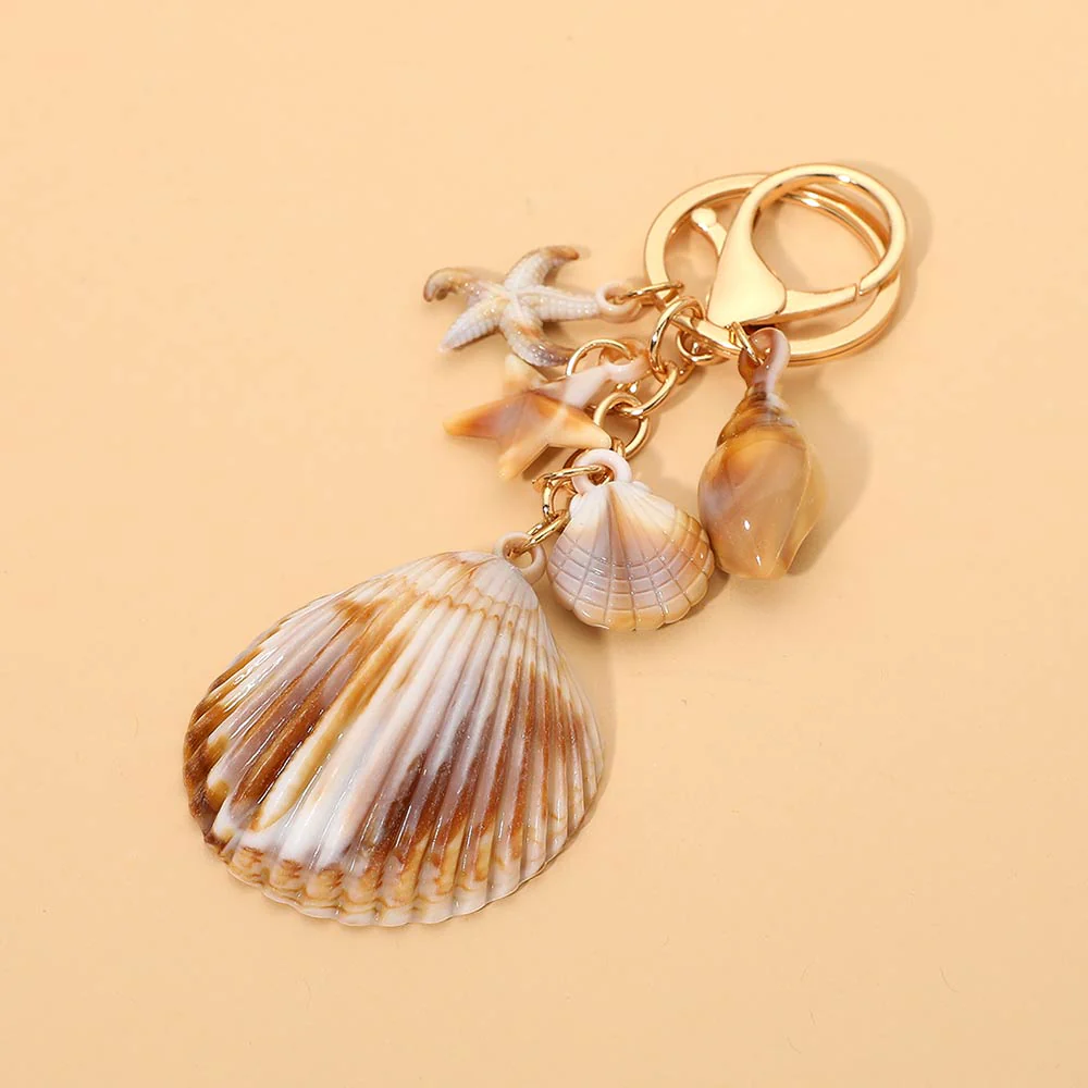 12PCS - Seashell Accent Starfish Shell Charm Embellished Drop Bag Chain Keychains - Image 4