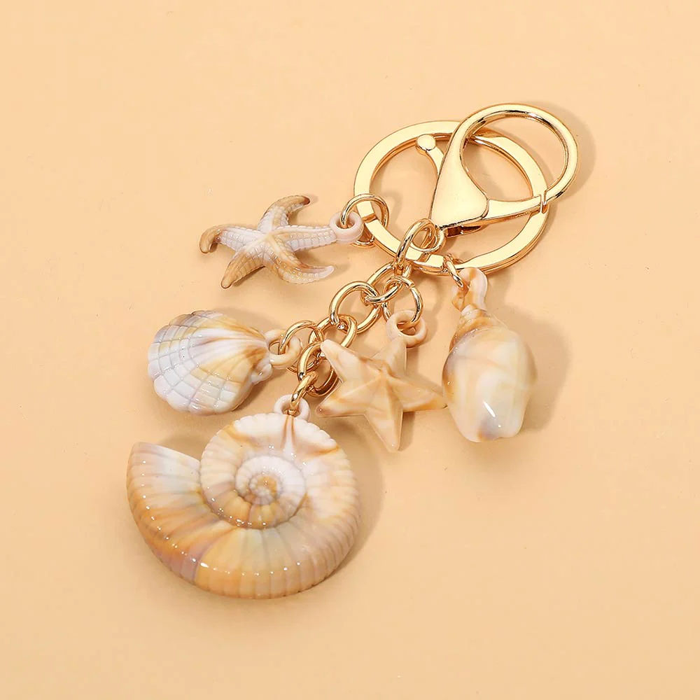 12PCS - Spiral Shell Accent Starfish Seashell Charm Embellished Drop Bag Chain Keychains - Image 4