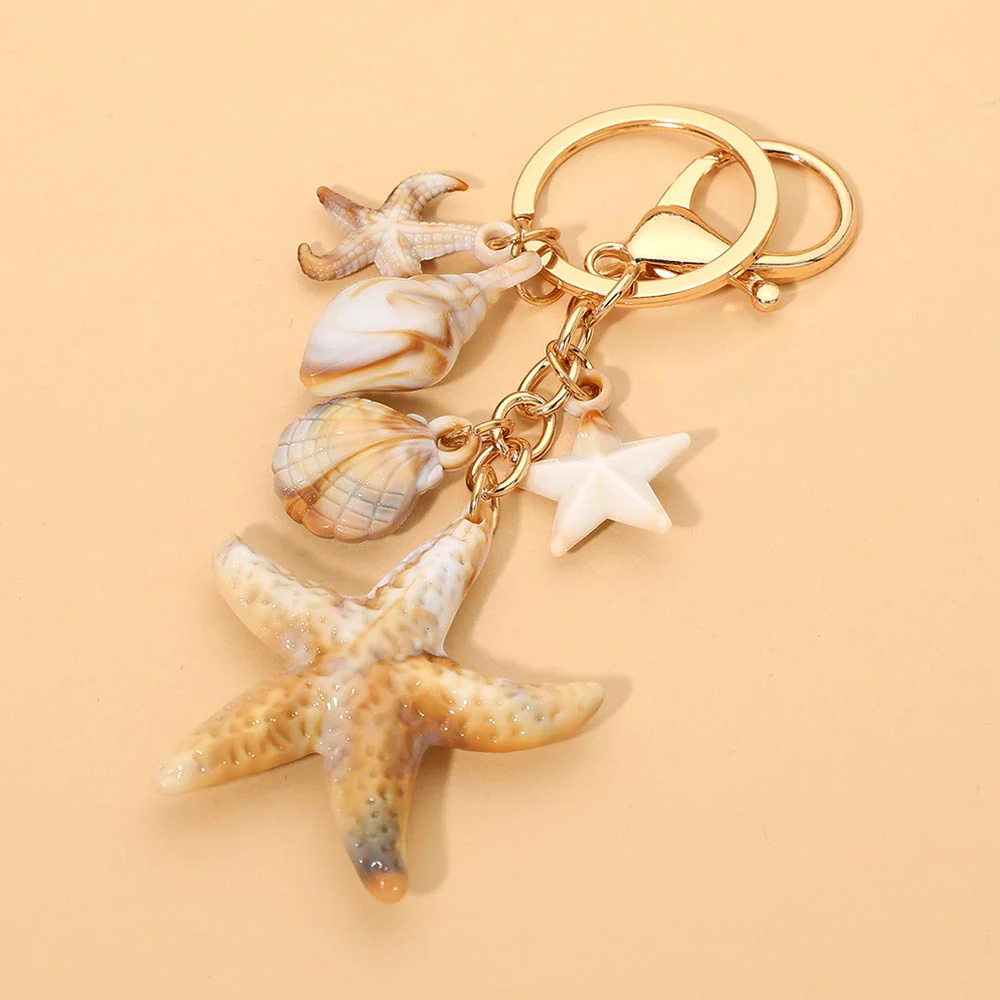 12PCS - Starfish Seashell Charm Embellished Drop Bag Chain Keychains - Image 5