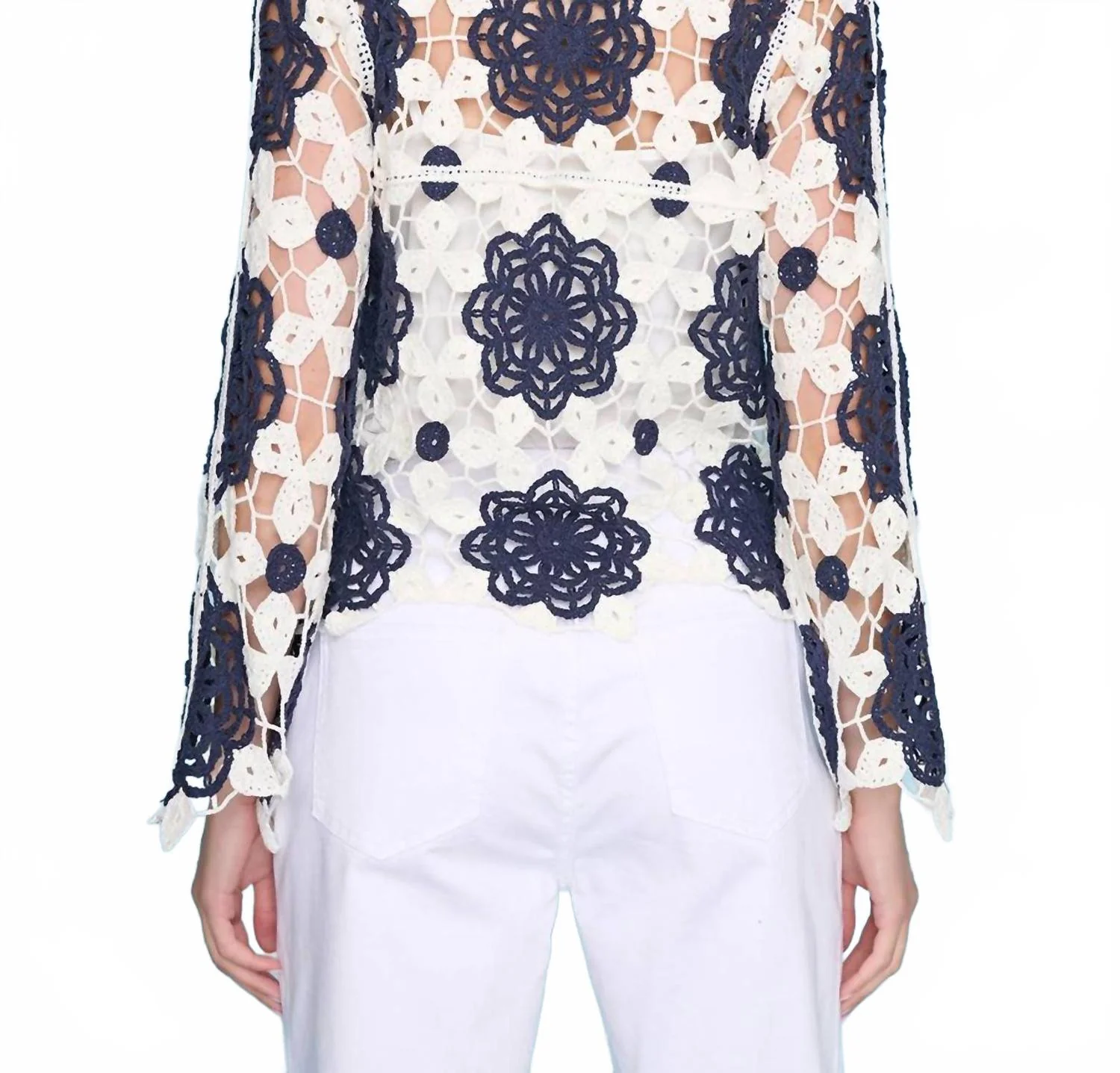 2-Tone Crochet Top In White/denim - Image 2