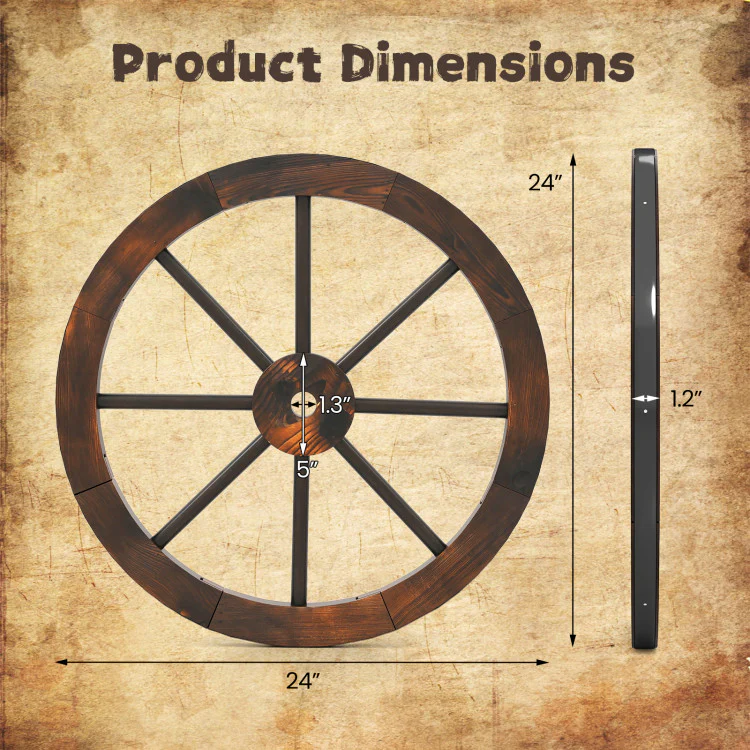 24-Inch Carbonized Fir Wood Wagon Wheel Decorative Accent - Image 3