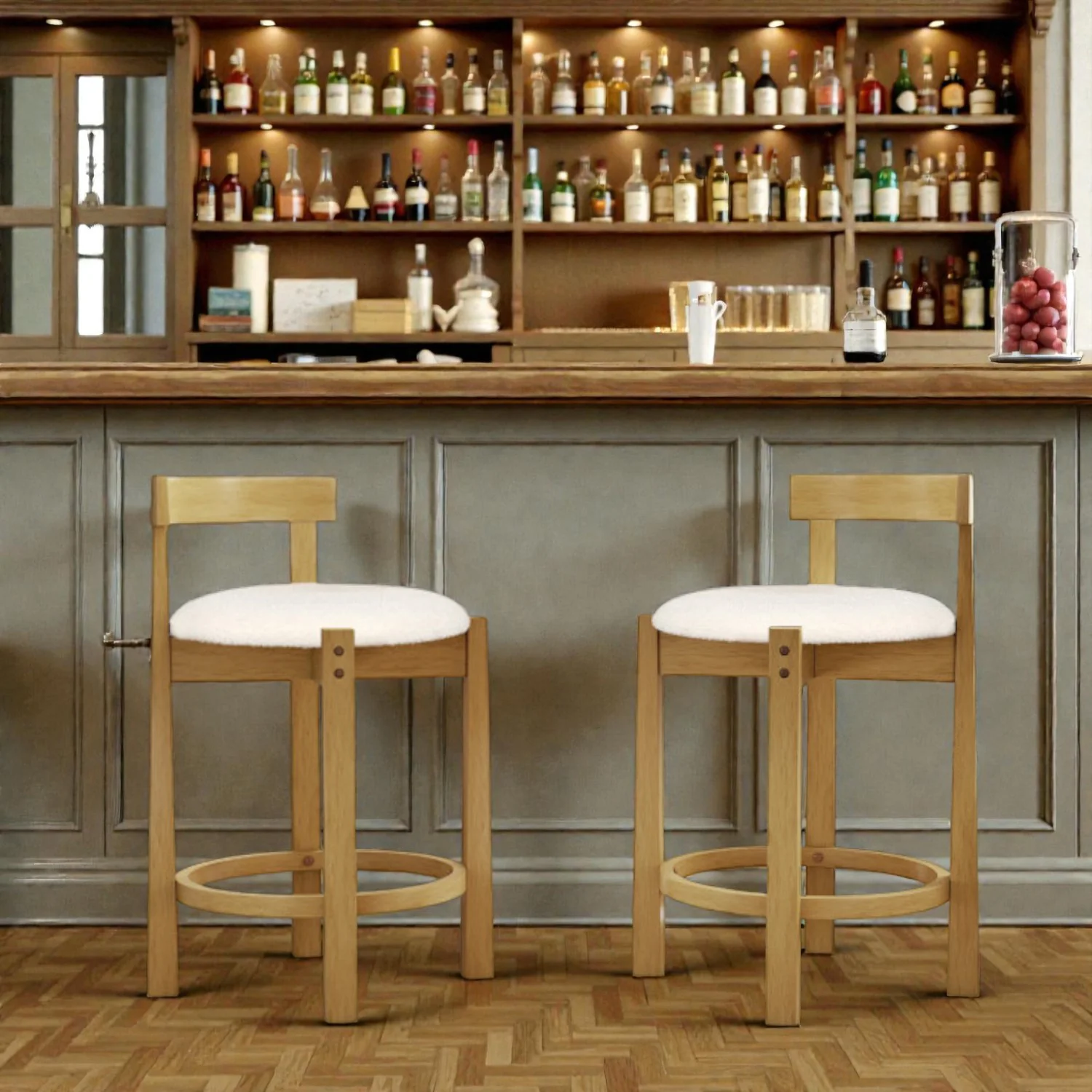 24-Inch Teddy Velvet Counter Stools with Backrest and Built-In Footrest