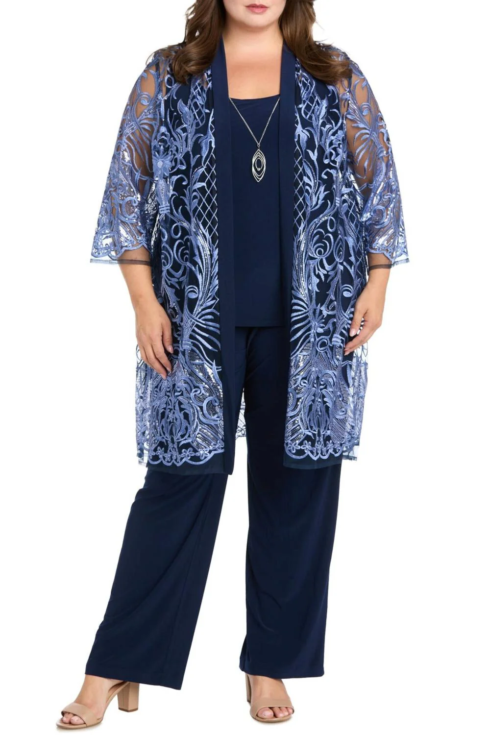 3 Piece Evening Pant Set In Peri Navy
