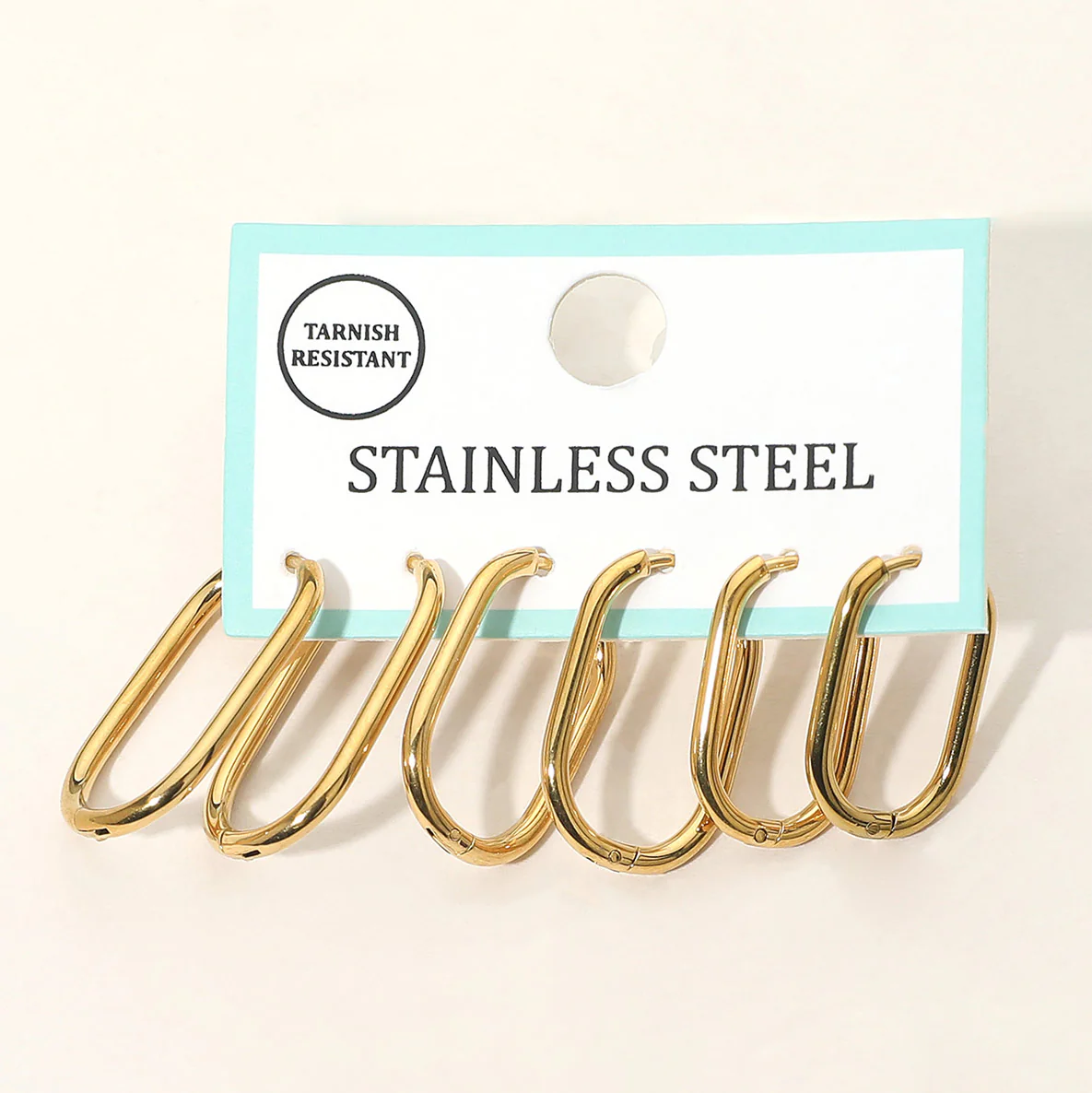 3Pairs - Stainless Steel Oval Huggie Hoop Earring Set