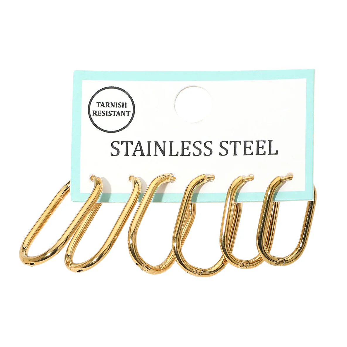 3Pairs - Stainless Steel Oval Huggie Hoop Earring Set - Image 2