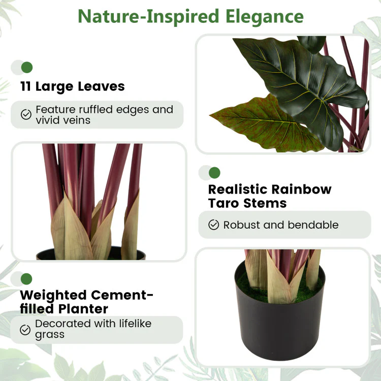 63" Tall Artificial Rainbow Taro Plant with Large Decorative Leaves - Image 6
