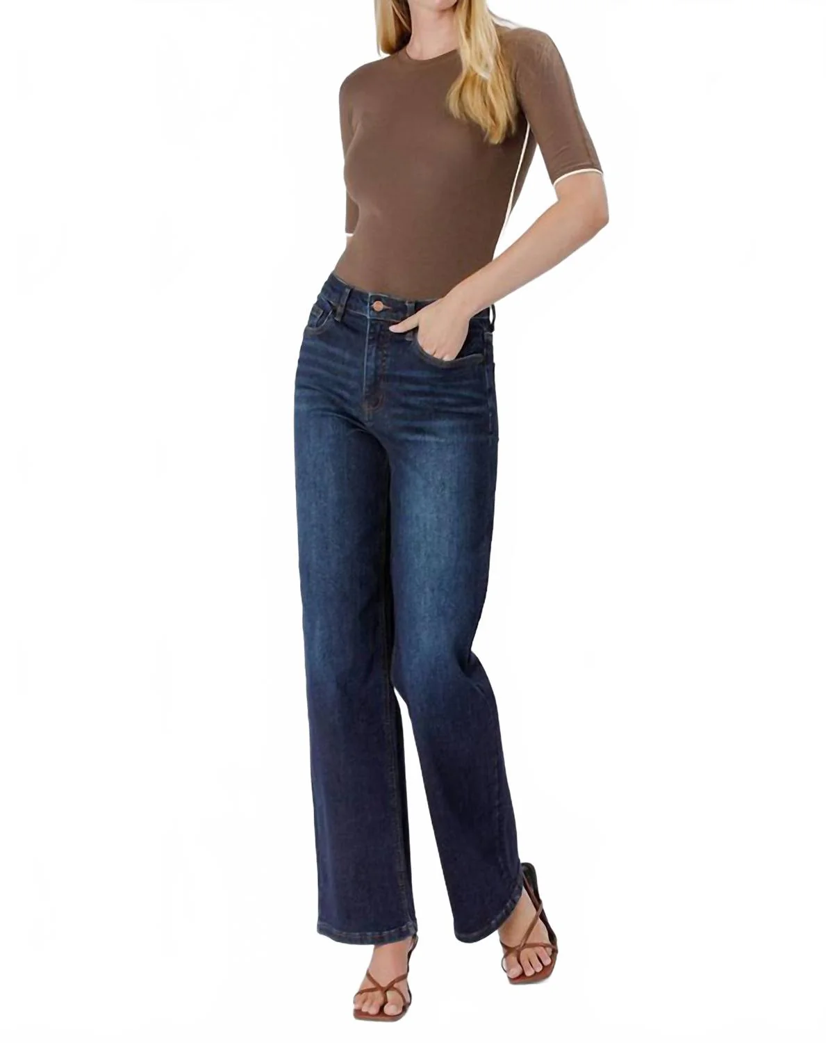 90's Vintage Super High Rise Jeans In Dark Denim - Image 3