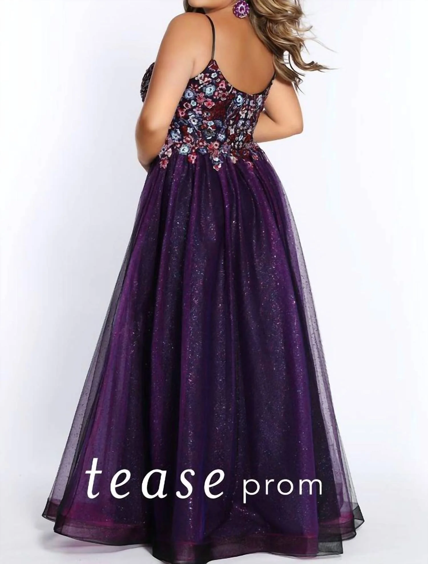 A-Line Glitter Tulle Gown In Purple - Image 2