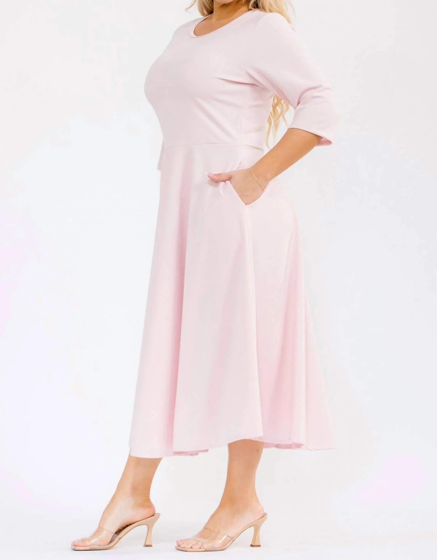 A-Line Midi Dress In Lt Pink - Image 4