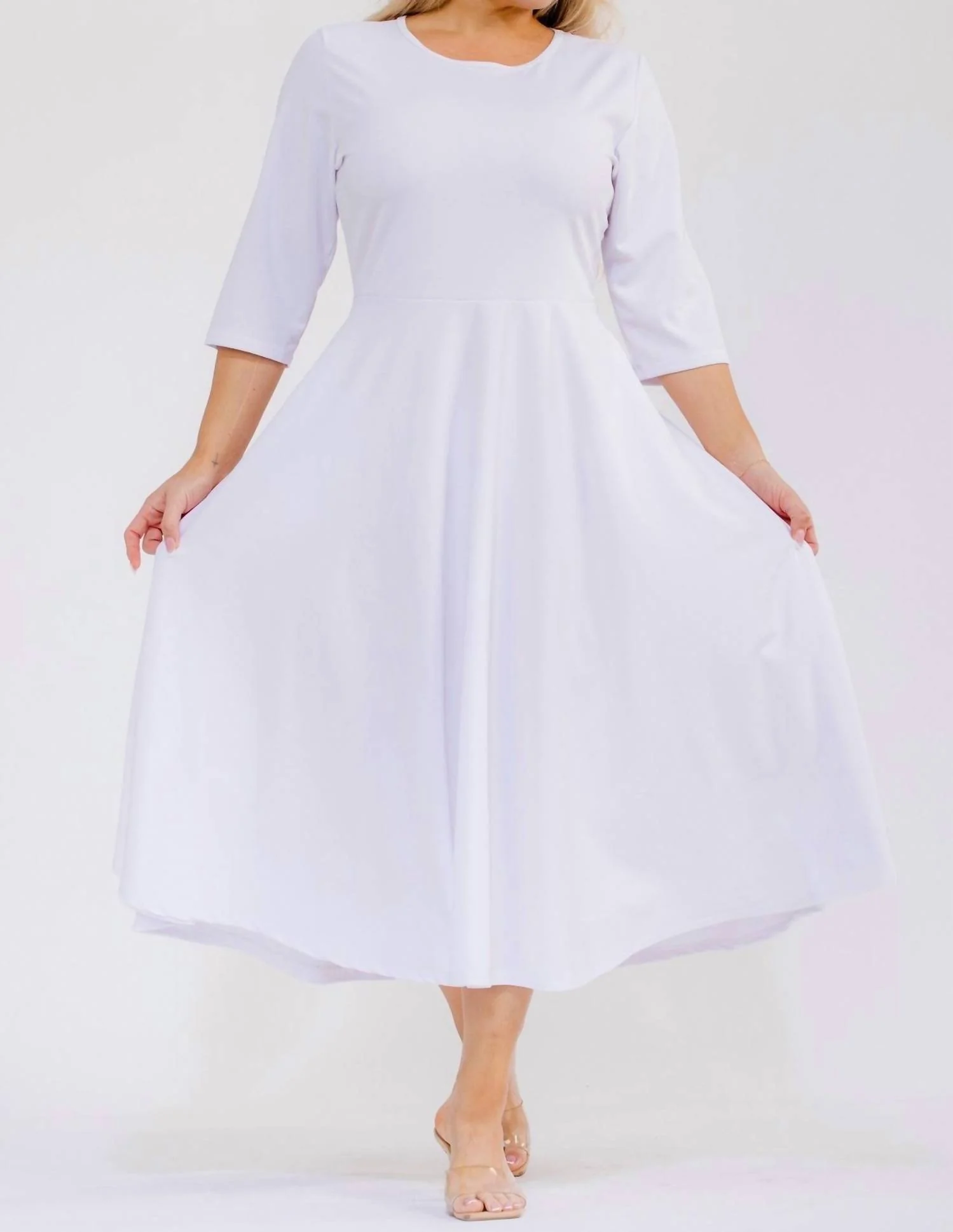 A-Line Midi Dress In White - Image 5