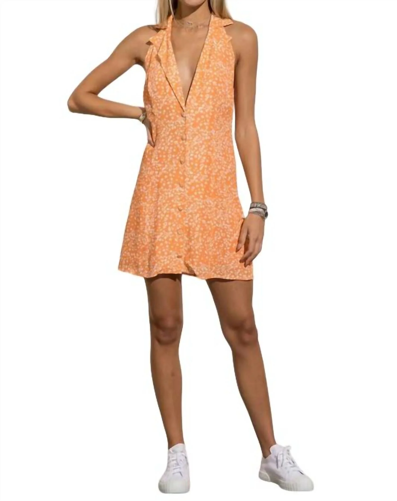 Abigail Spotted Halter Dress In Spotted Leopard Print