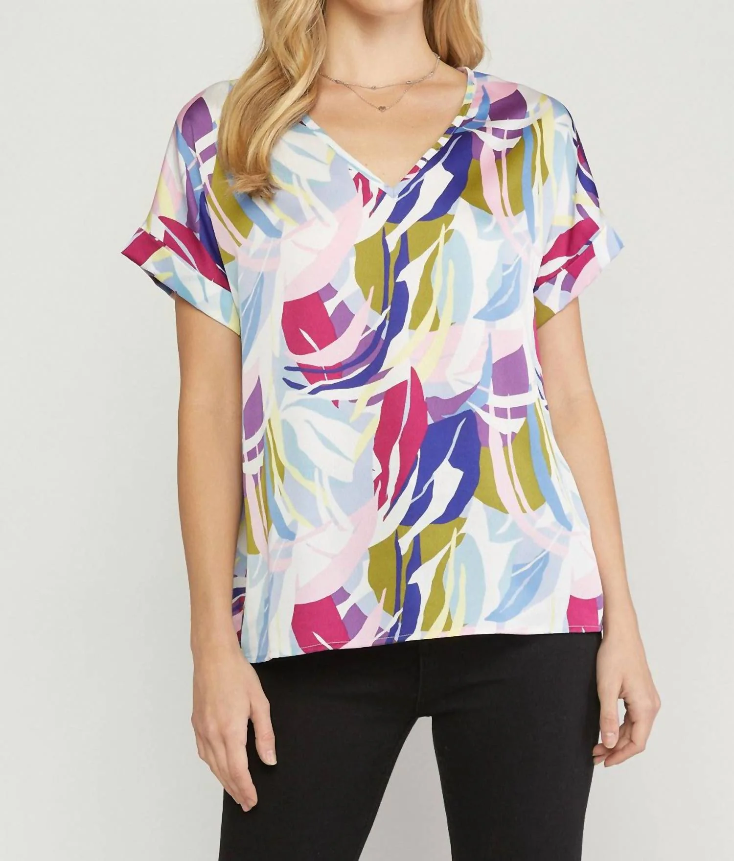 Abstract Double V-Neck Top In Multi