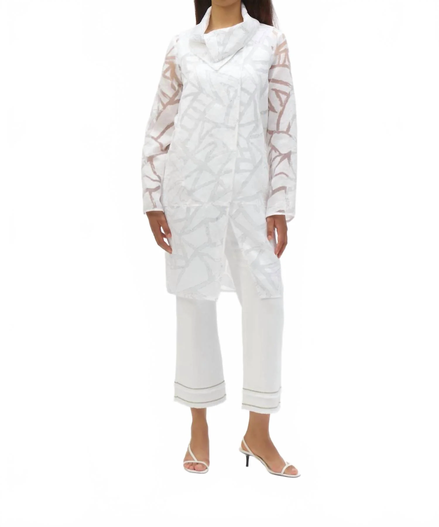 Abstract Organza Cocoon Jacket In White/black - Image 4