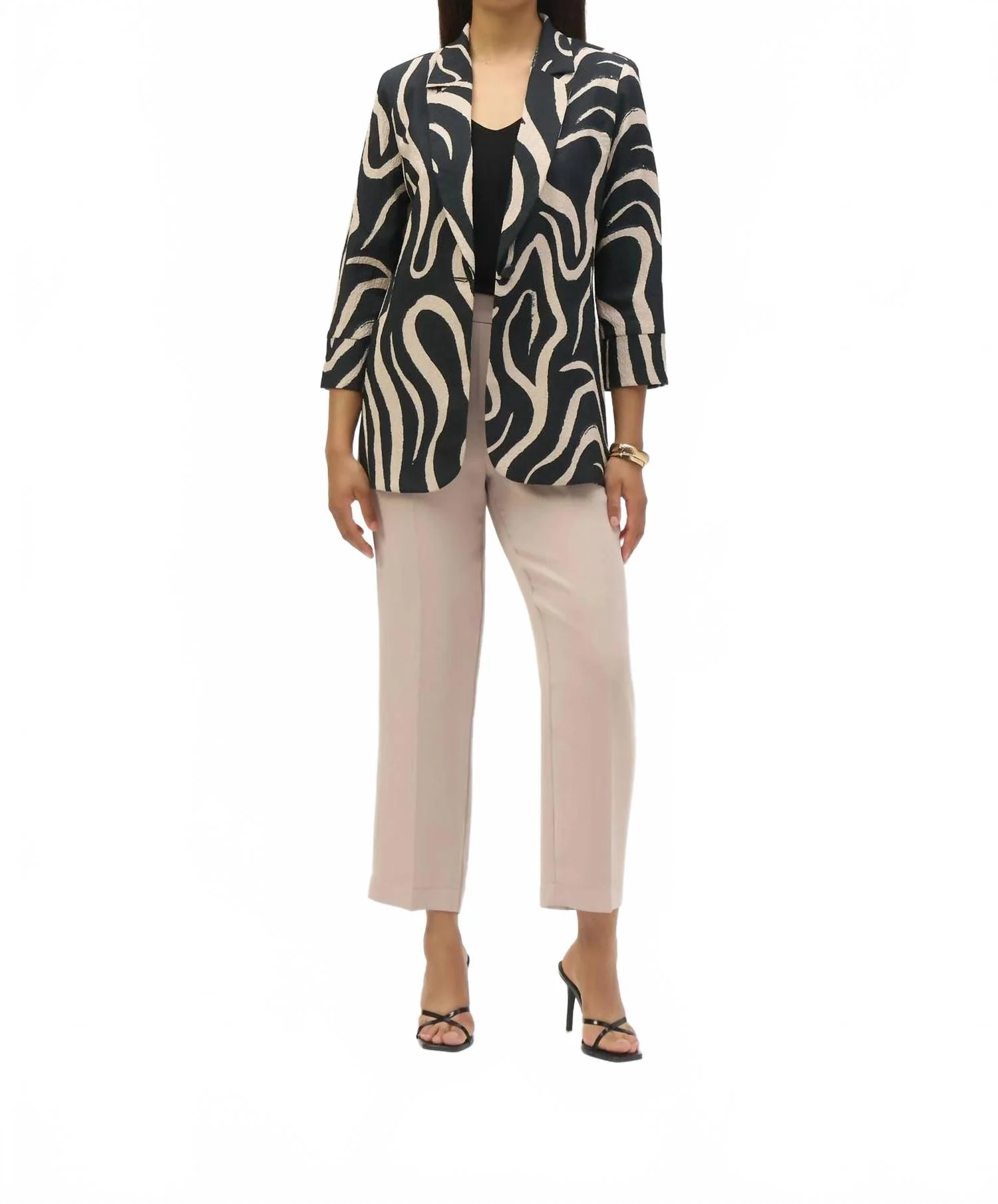 Abstract Print Blazer Jacket In Black/parchment