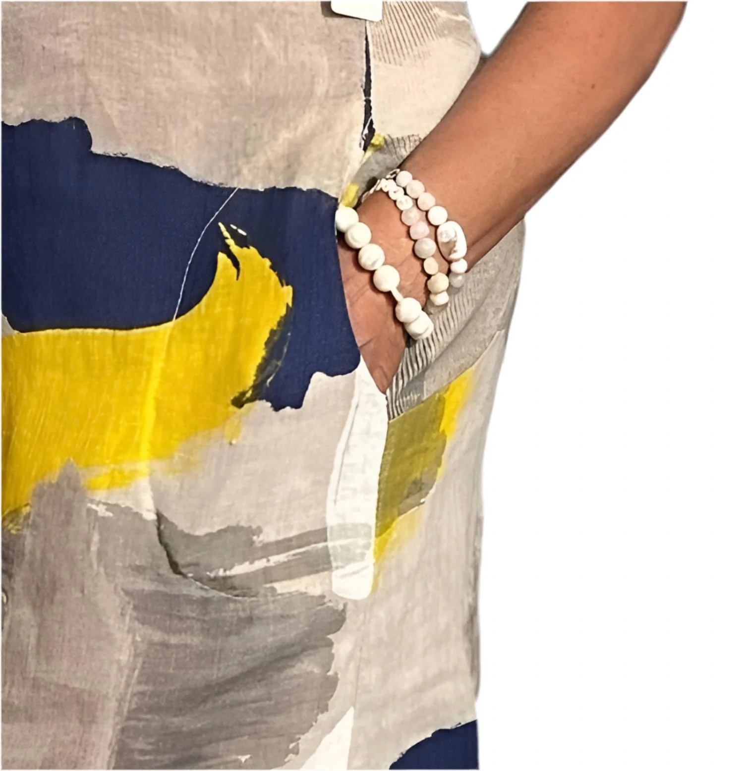 Abstract Print Linen Dress In Taupe - Image 4