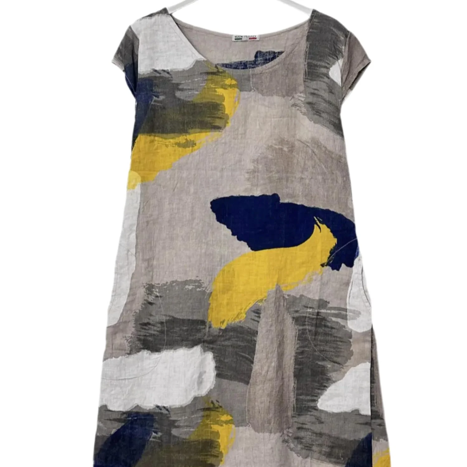 Abstract Print Linen Dress In Taupe - Image 5