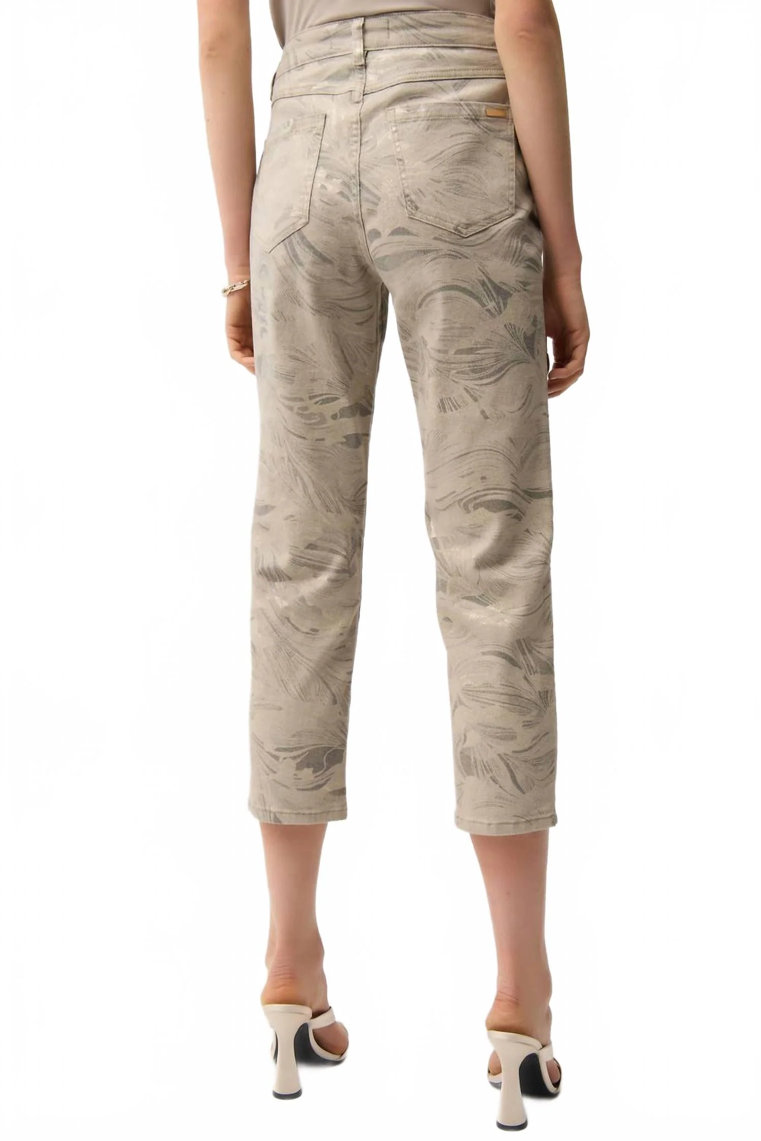Abstract Print Slim Crop Jeans In Taupe/gold - Image 2