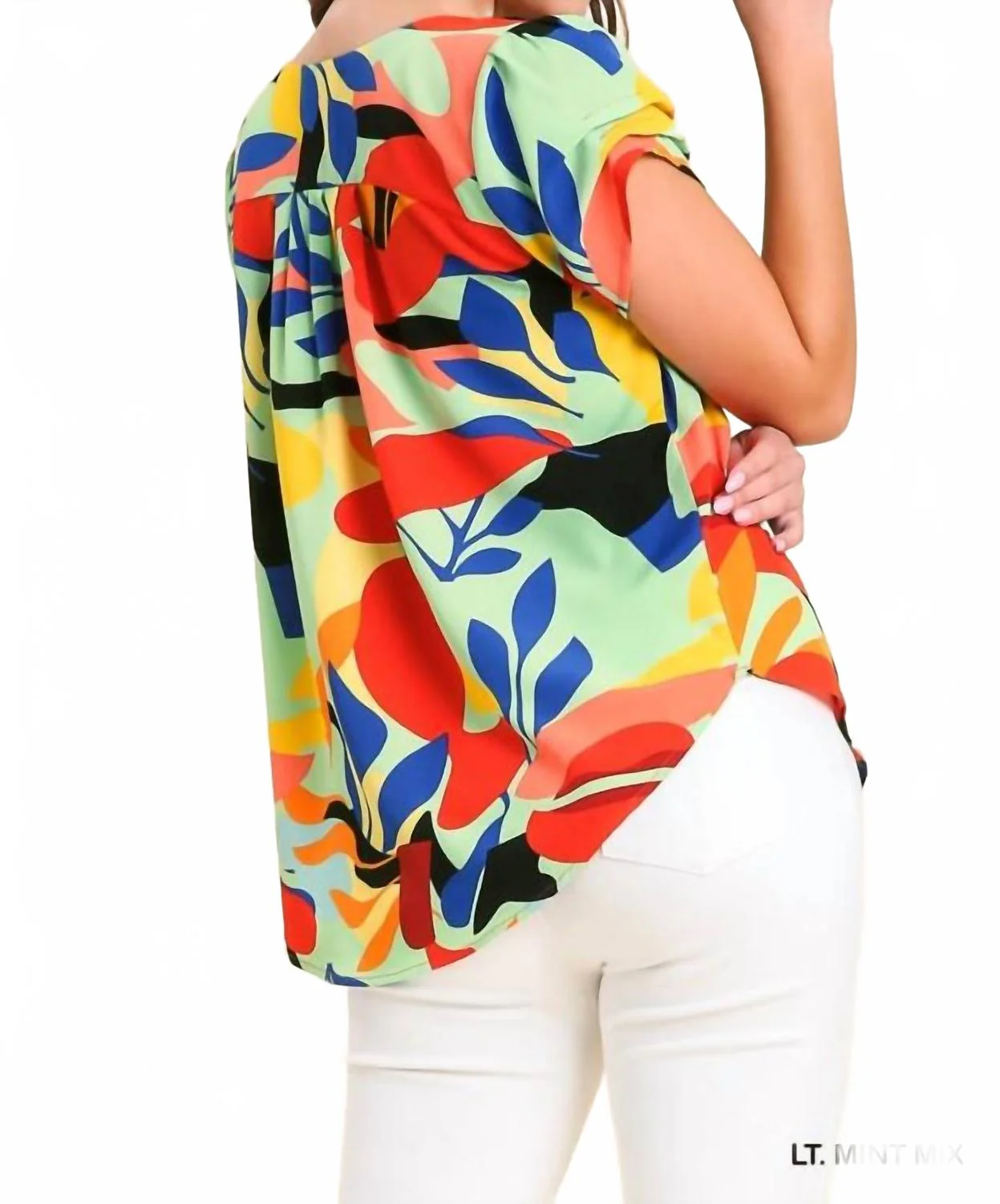 Abstract Short Sleeve Top In Mint - Image 4