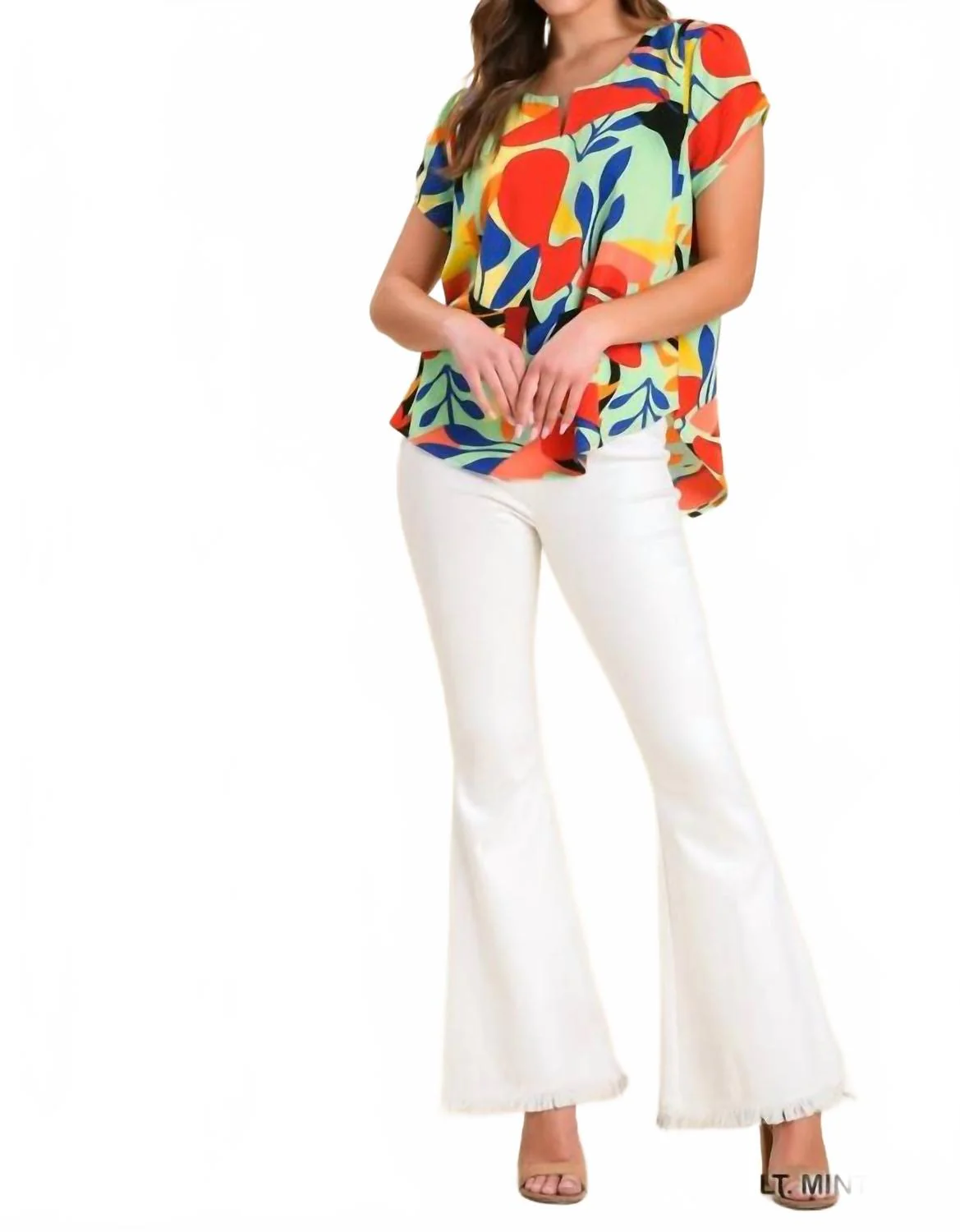 Abstract Short Sleeve Top In Mint - Image 5