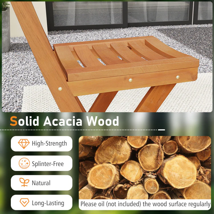 Acacia Wood Bar Height Chair with Backrest and Footrest for Backyard - Image 4
