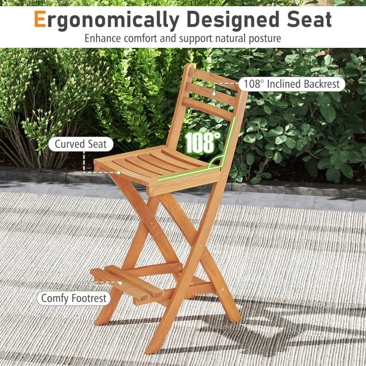 Acacia Wood Bar Height Chair with Backrest and Footrest for Backyard - Image 5