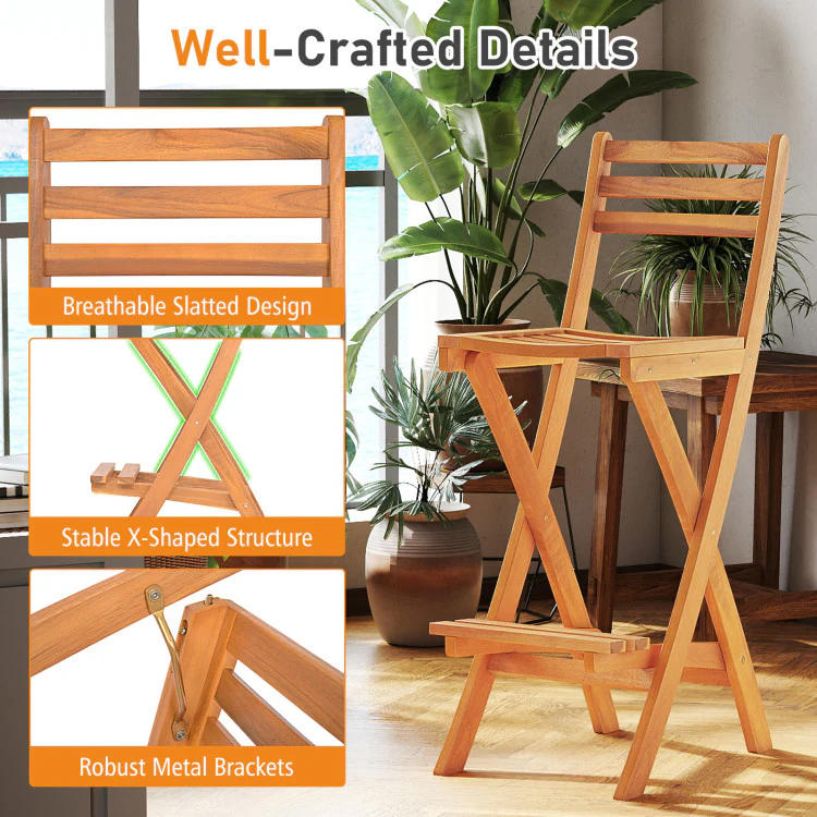 Acacia Wood Bar Height Chair with Backrest and Footrest for Backyard - Image 6