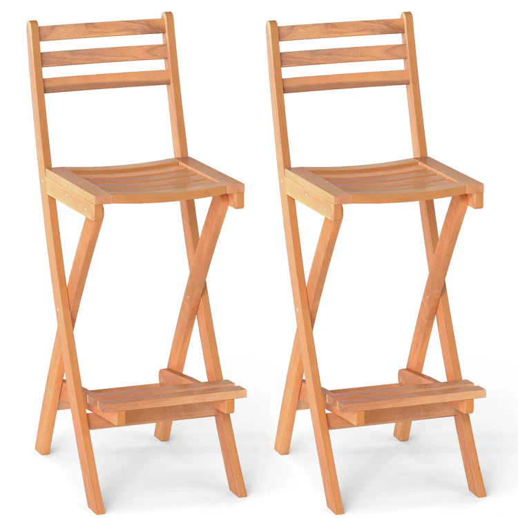 Acacia Wood Bar Height Chair with Backrest and Footrest for Backyard - Image 7
