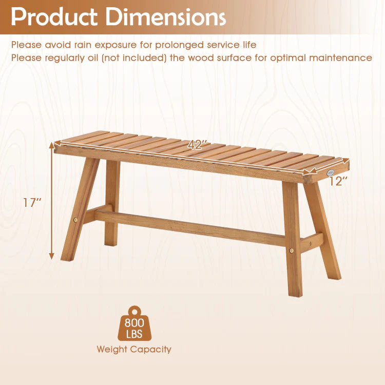 Acacia Wood Outdoor Garden Bench with Slatted Seat - Image 3