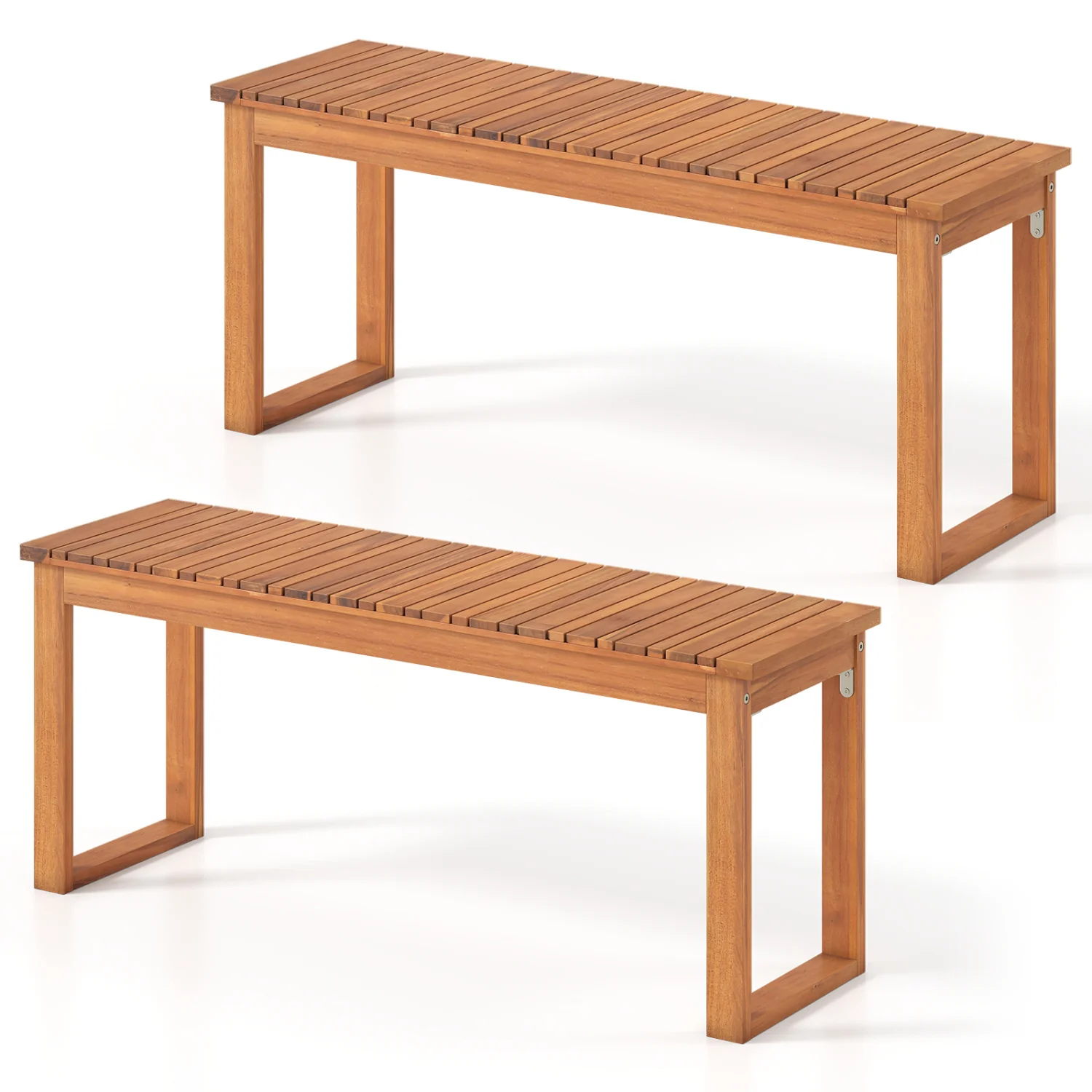 Acacia Wood Outdoor Garden Bench with Slatted Seat for Front Porch - Image 7