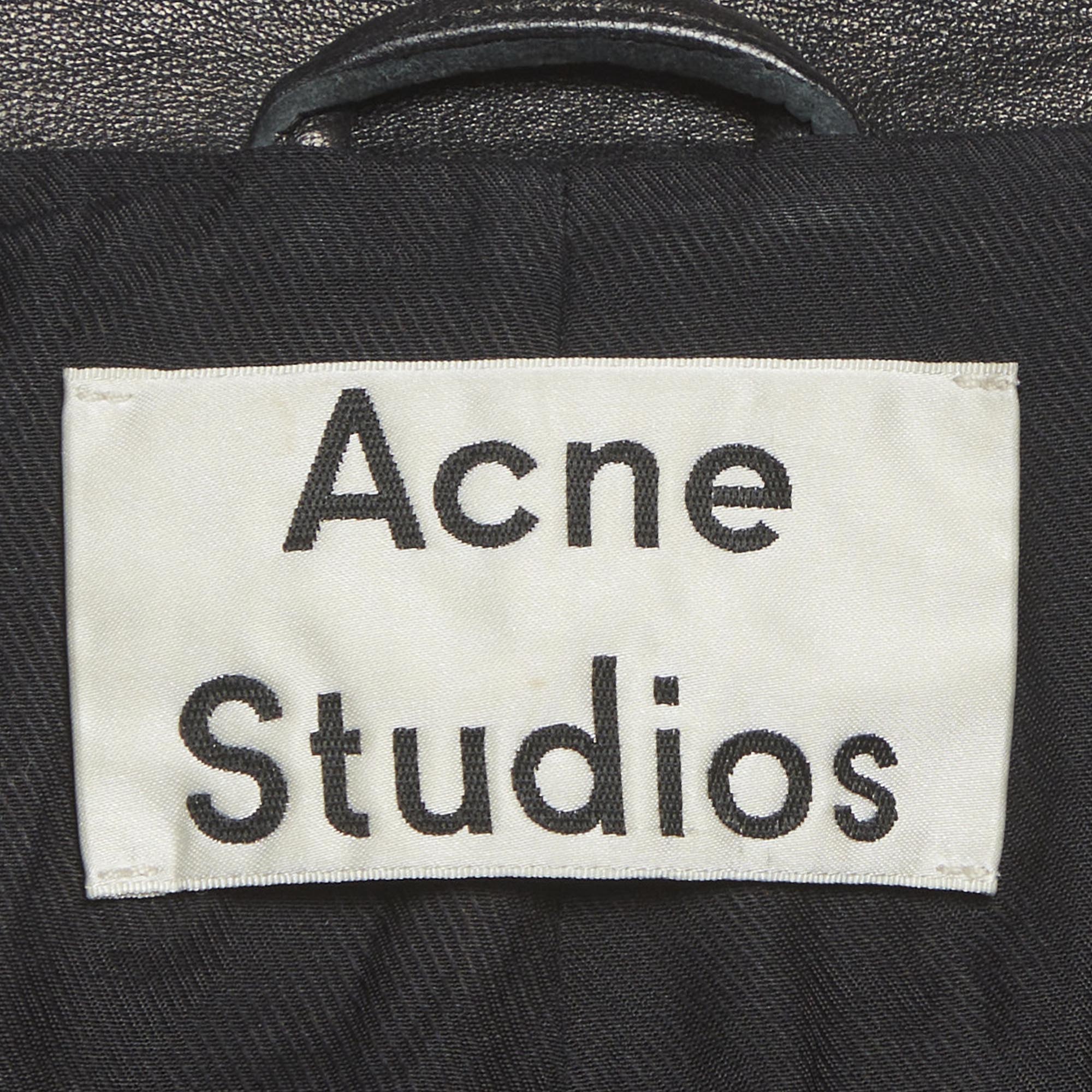 Acne Studios Black Leather Mock Biker Jacket - Image 5