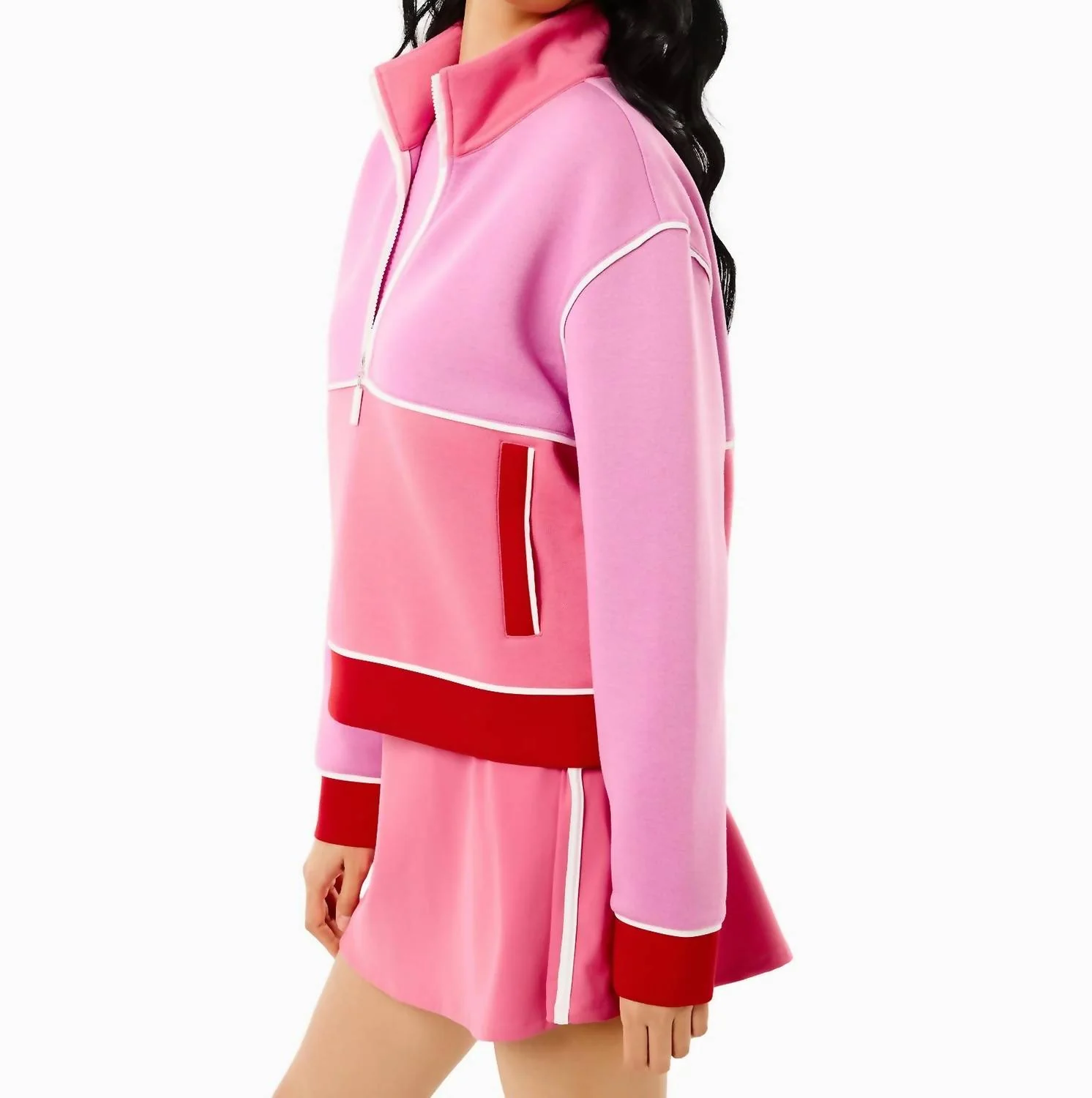 Active Pique Breakpoint Quarter Zip Sweatshirt In Orchid Rose Cherry - Image 2