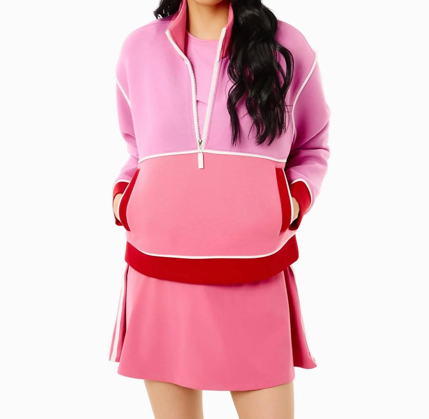 Active Pique Breakpoint Quarter Zip Sweatshirt In Orchid Rose Cherry - Image 4