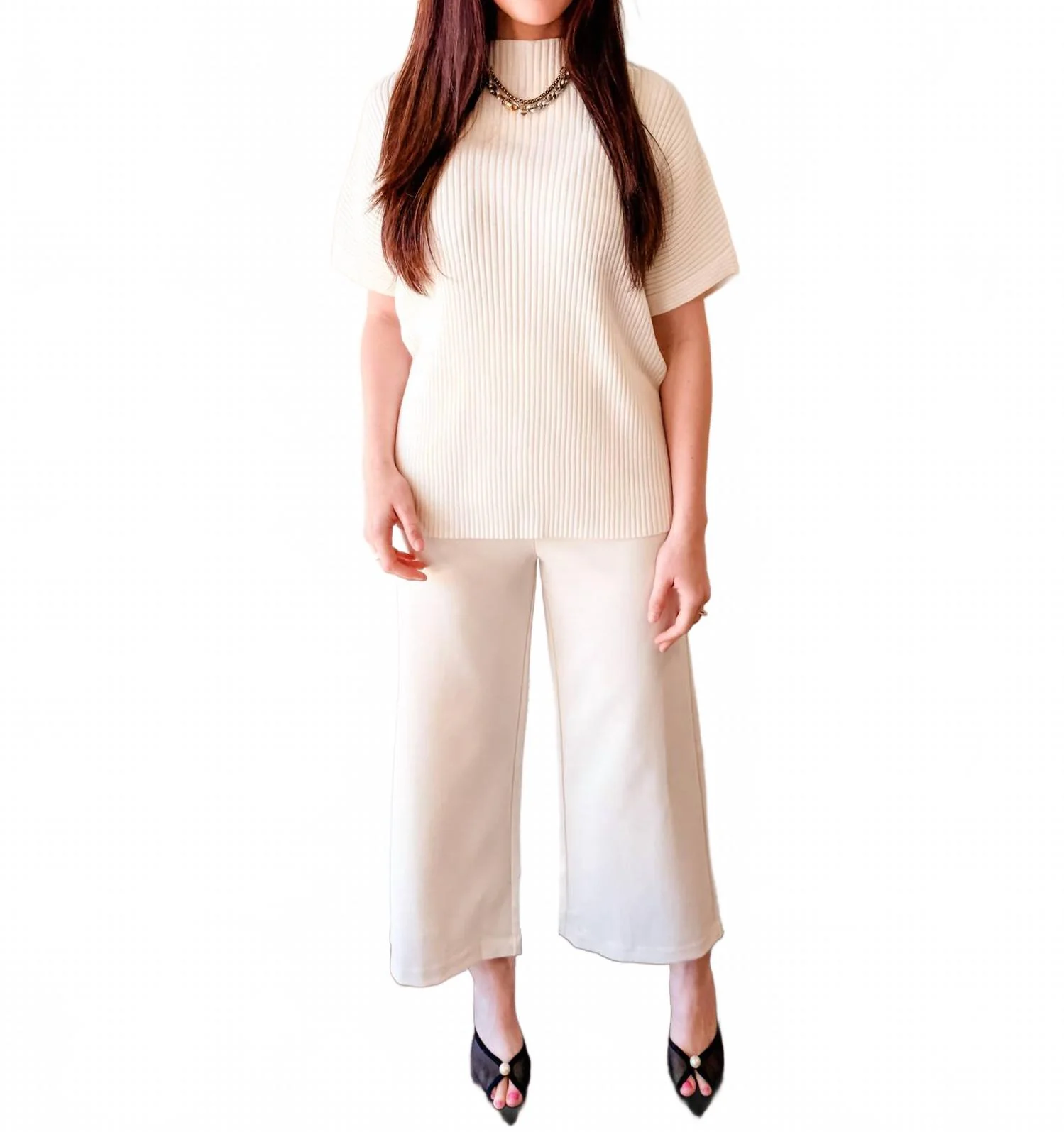 Addison Ribbed Mock Neck Top In White - Image 2
