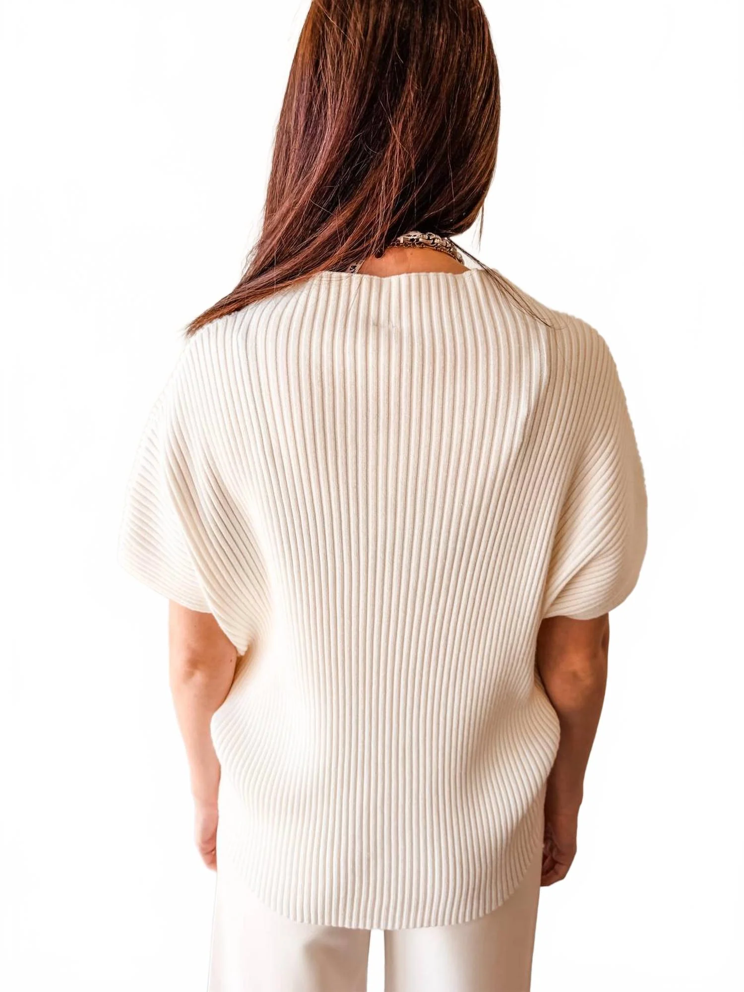 Addison Ribbed Mock Neck Top In White - Image 3