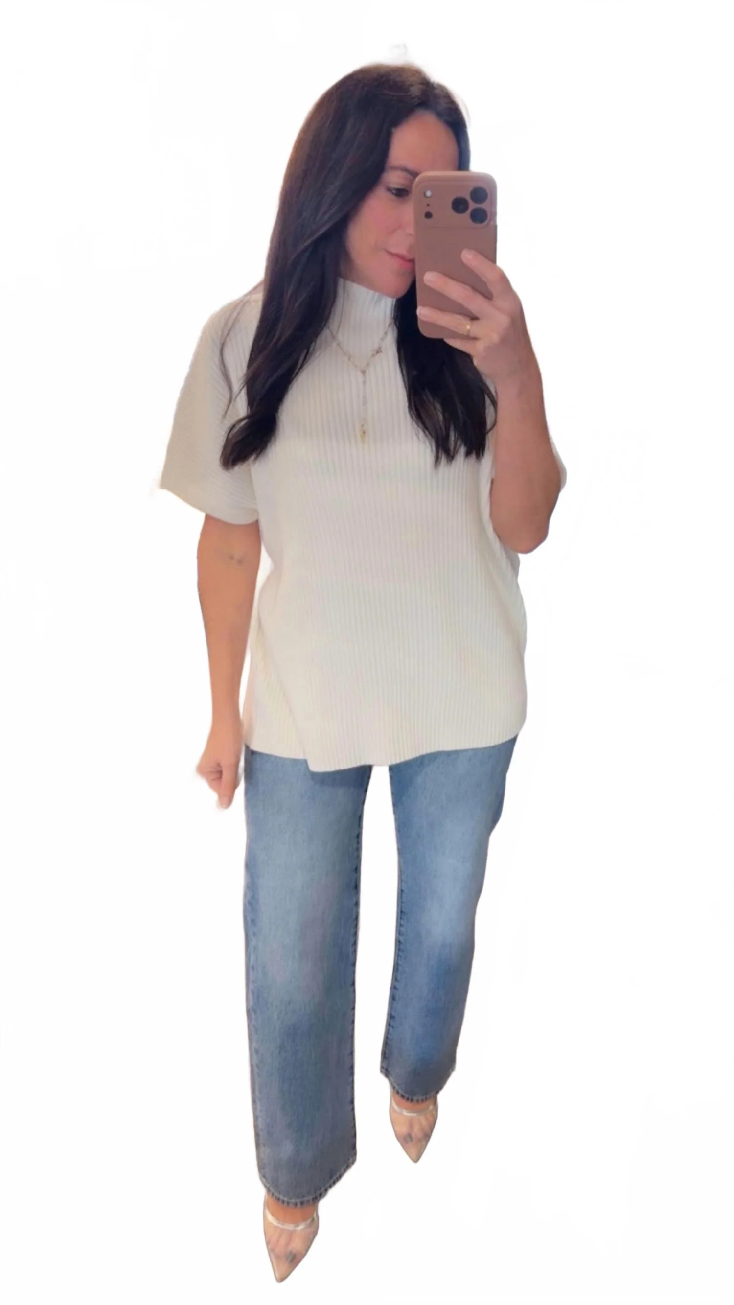 Addison Ribbed Mock Neck Top In White - Image 5