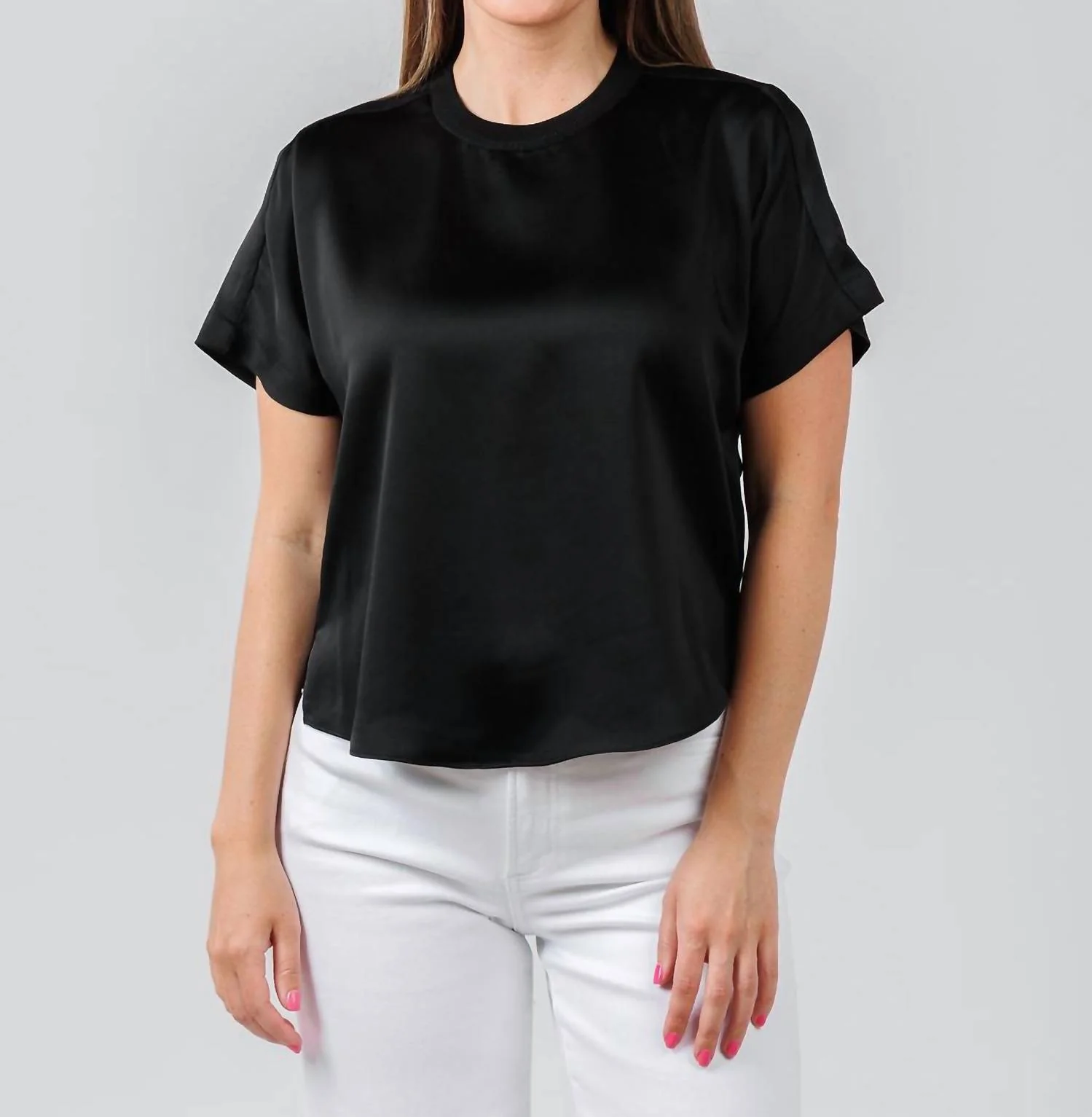 Addy Short Sleeve Knit Back T-Shirt In Black
