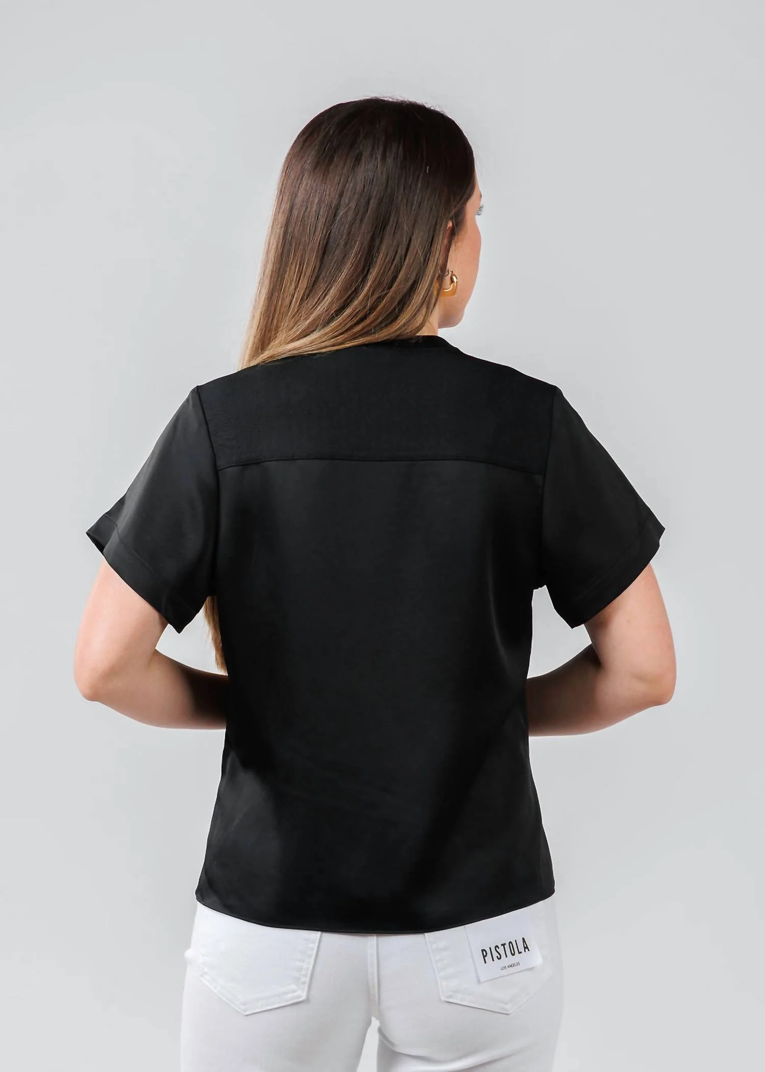Addy Short Sleeve Knit Back T-Shirt In Black - Image 3