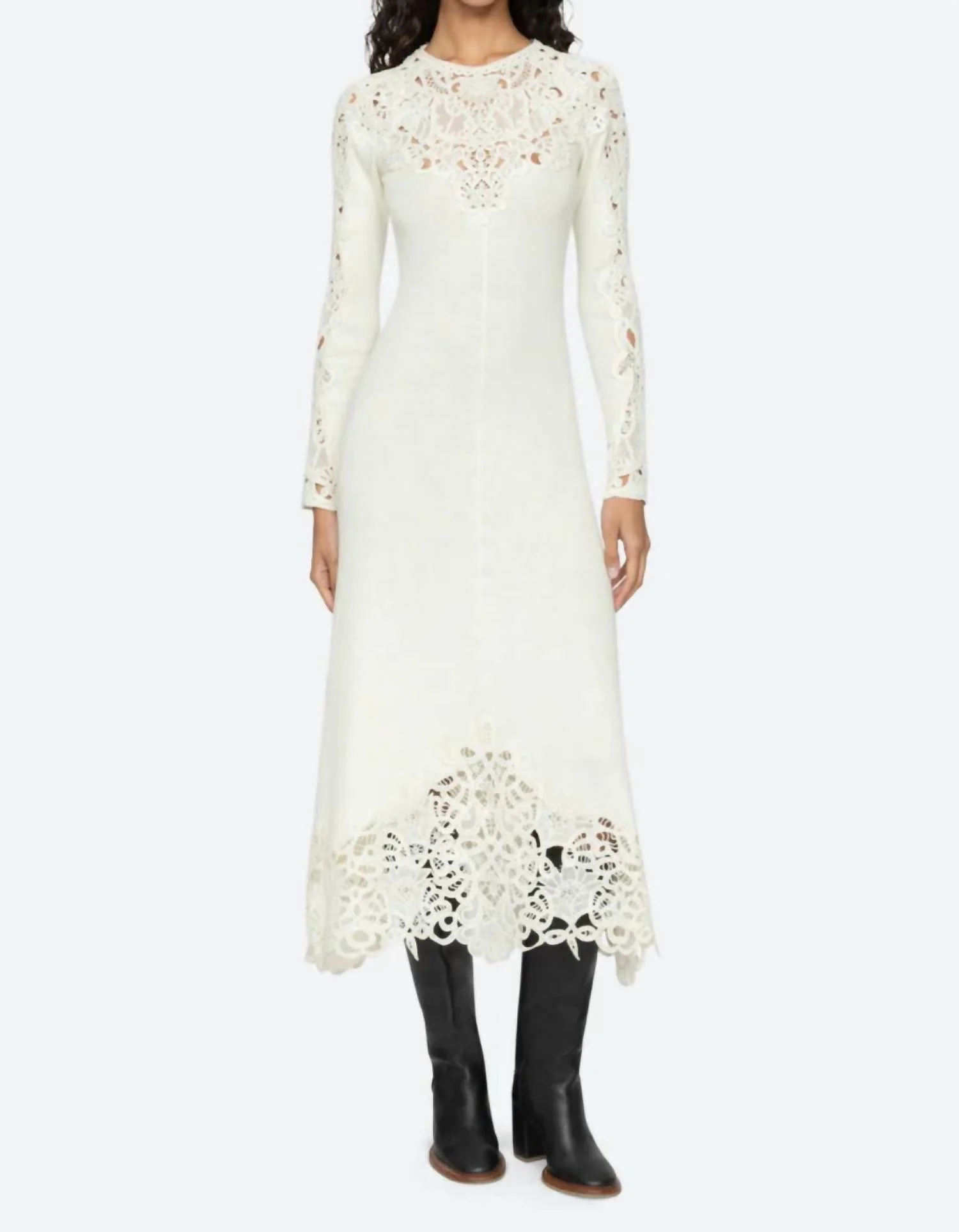 Adelina Long Sleeve Dress In Cream