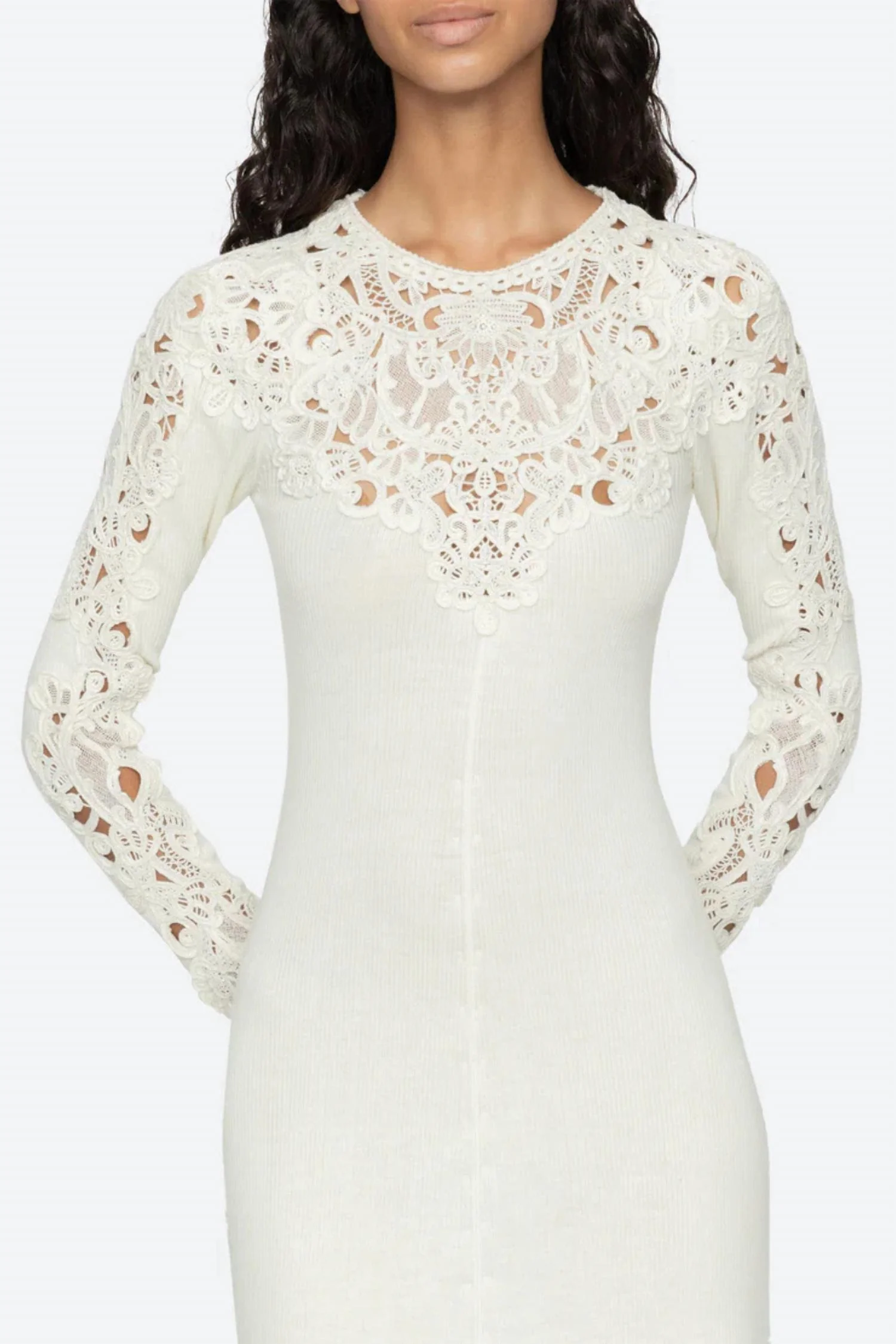Adelina Long Sleeve Dress In Cream - Image 4