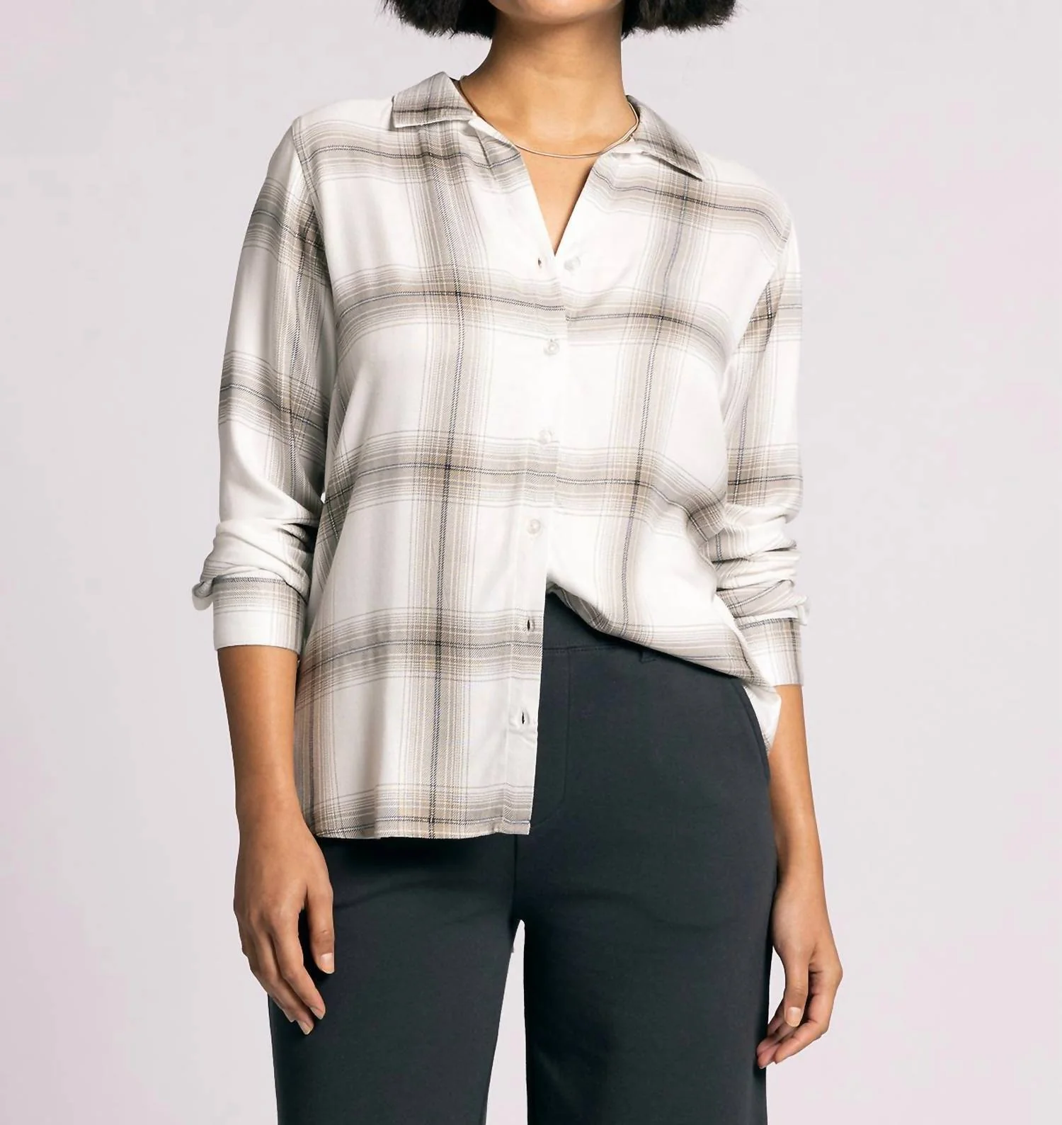 Adeline Top In Ivory Silver Plaid