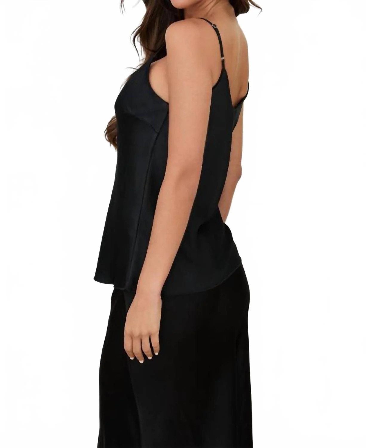 Adjustable Strap Silky Tank In Black - Image 2