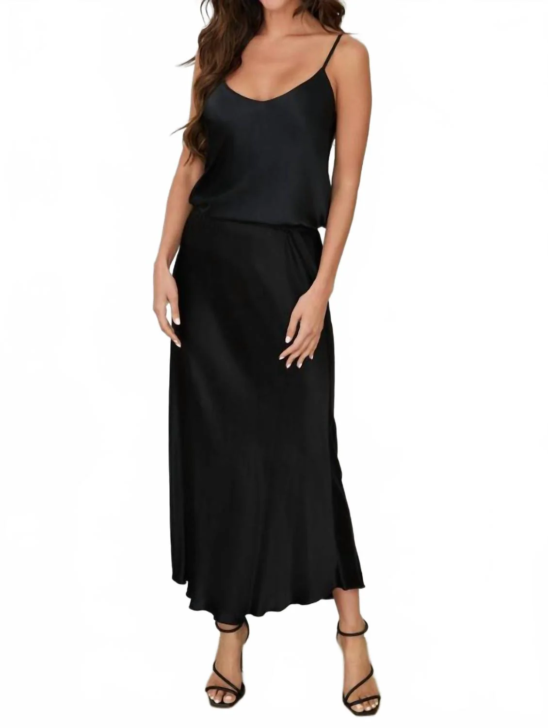 Adjustable Strap Silky Tank In Black - Image 3