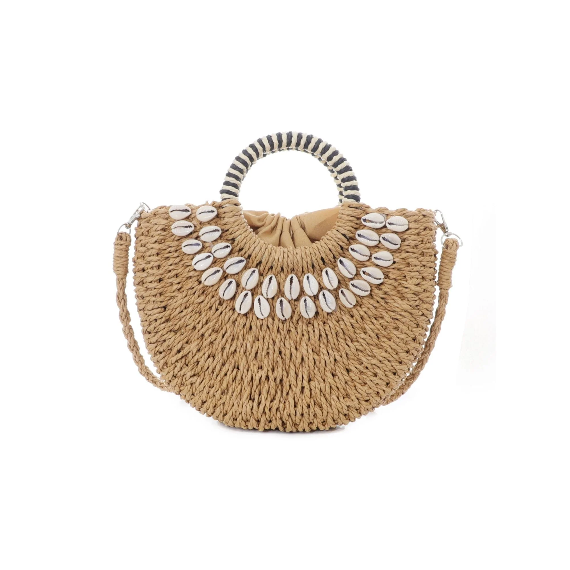 Adornia Basket Arc Shell-Embroidered Handle Bag with Shoulder Strap