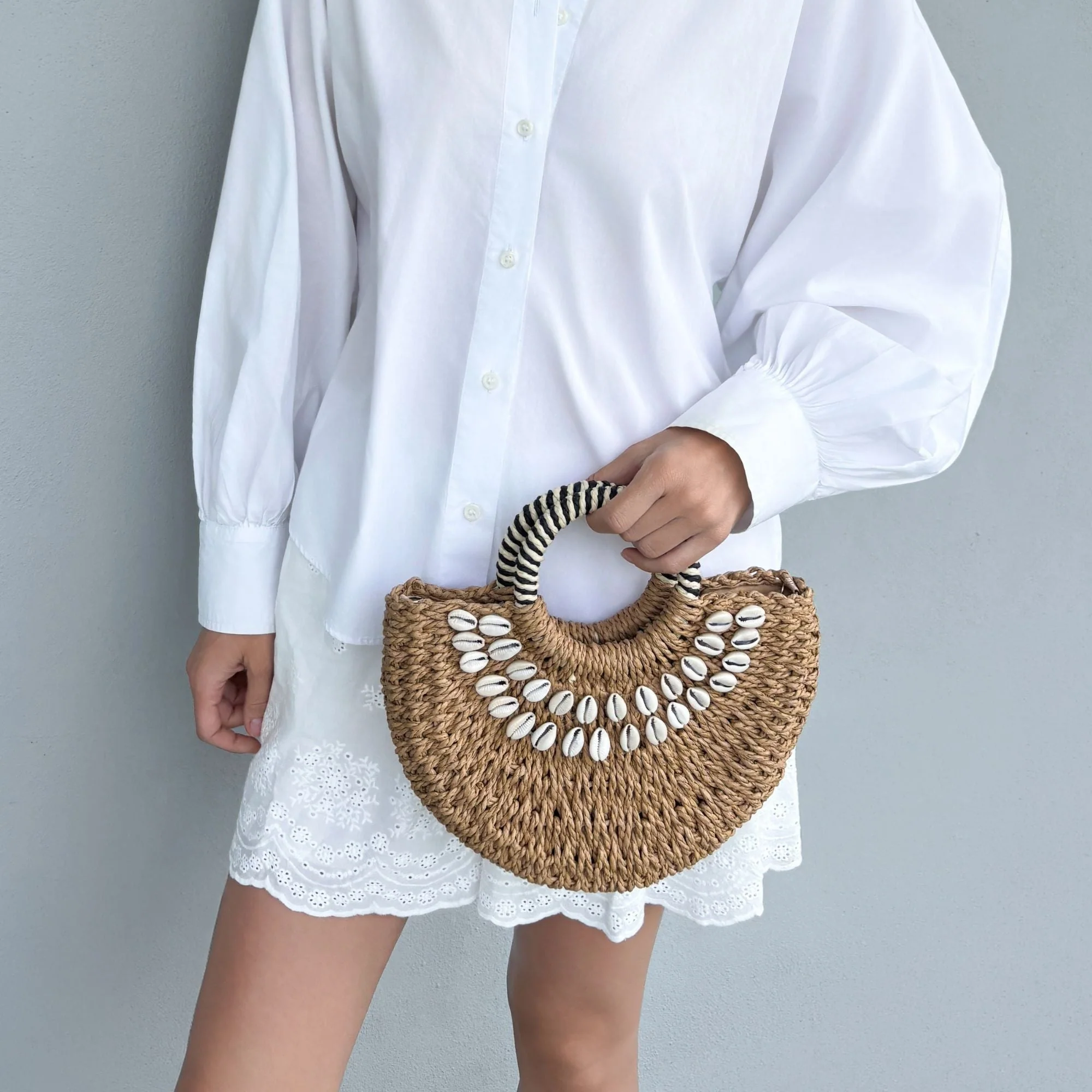 Adornia Basket Arc Shell-Embroidered Handle Bag with Shoulder Strap - Image 2