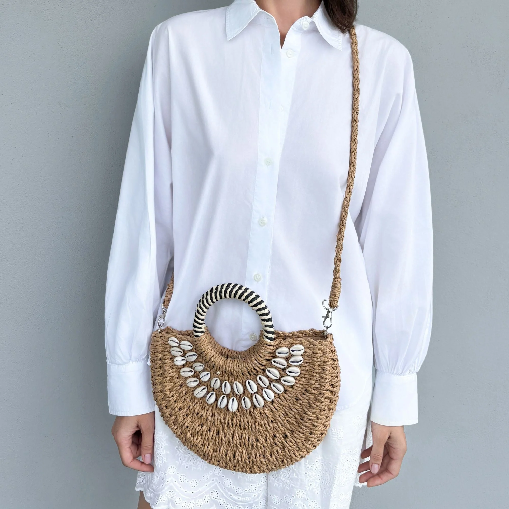 Adornia Basket Arc Shell-Embroidered Handle Bag with Shoulder Strap - Image 3