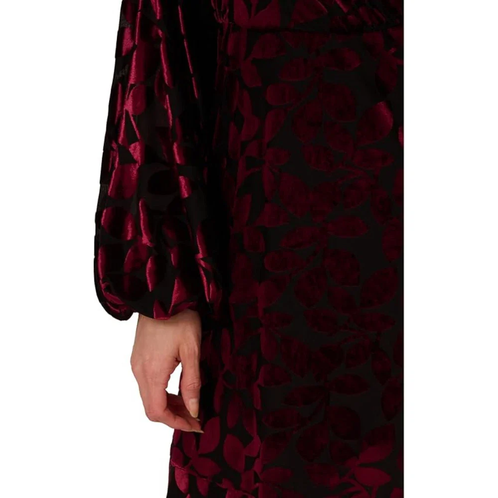 Adrianna Papell Dress Women's Burgundy Floral Velvet Surplice Neck Party FROG354 - Image 5