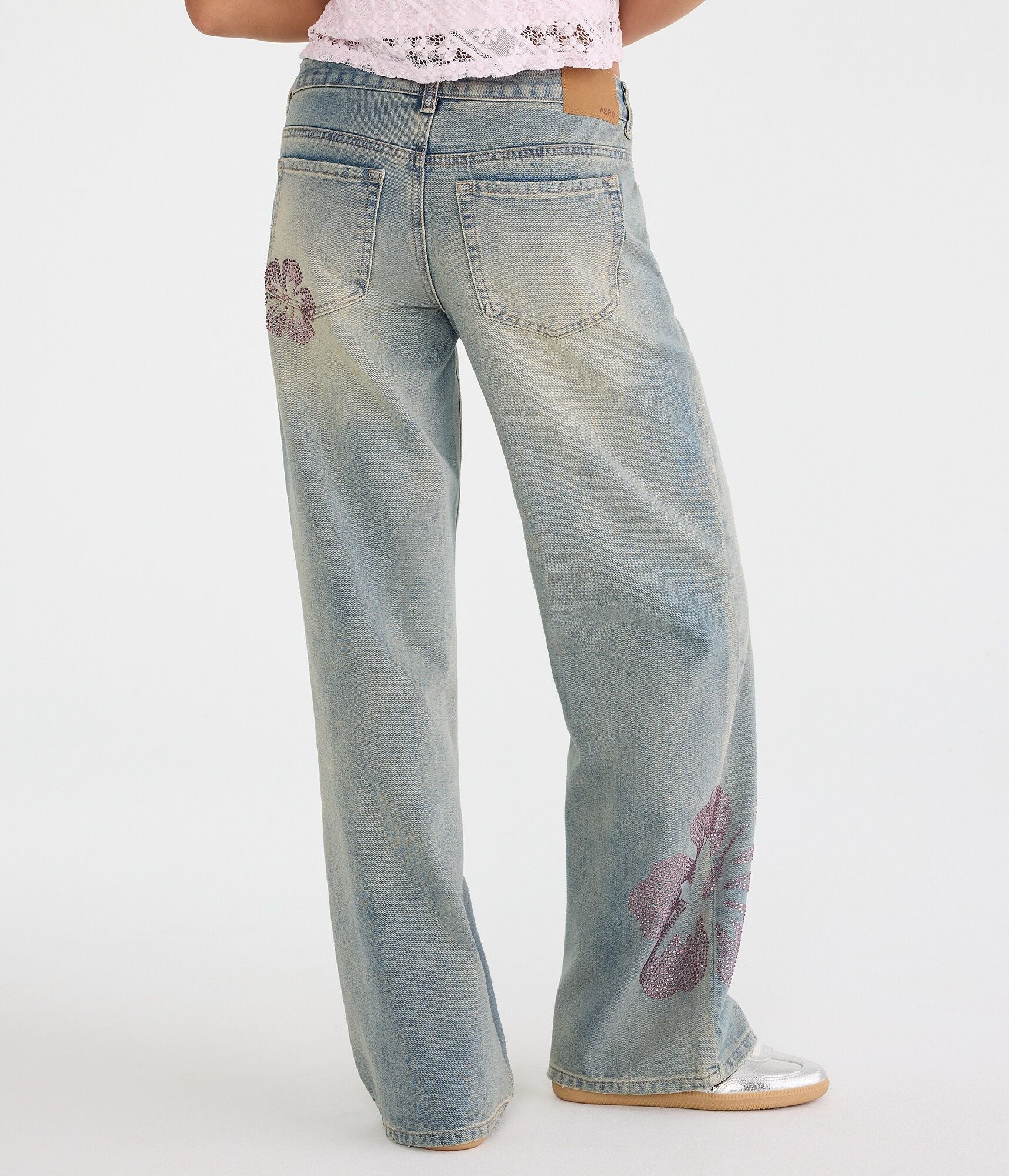 Aeropostale Low-Rise Baggy Wide Leg Rhinestone Flower Jean - Image 3