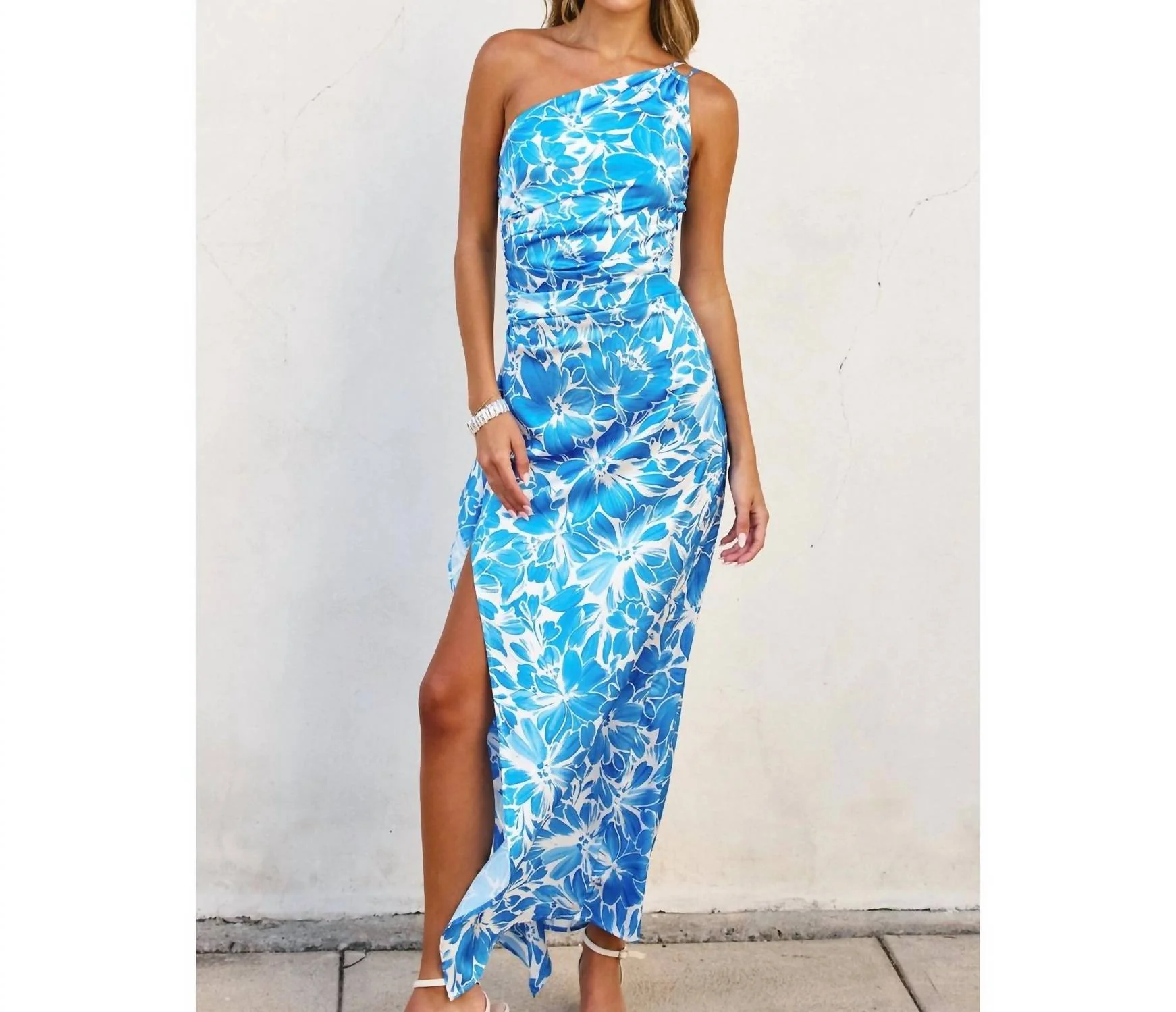 Afterglow Asymmetrical Maxi Dress In Blue Maui