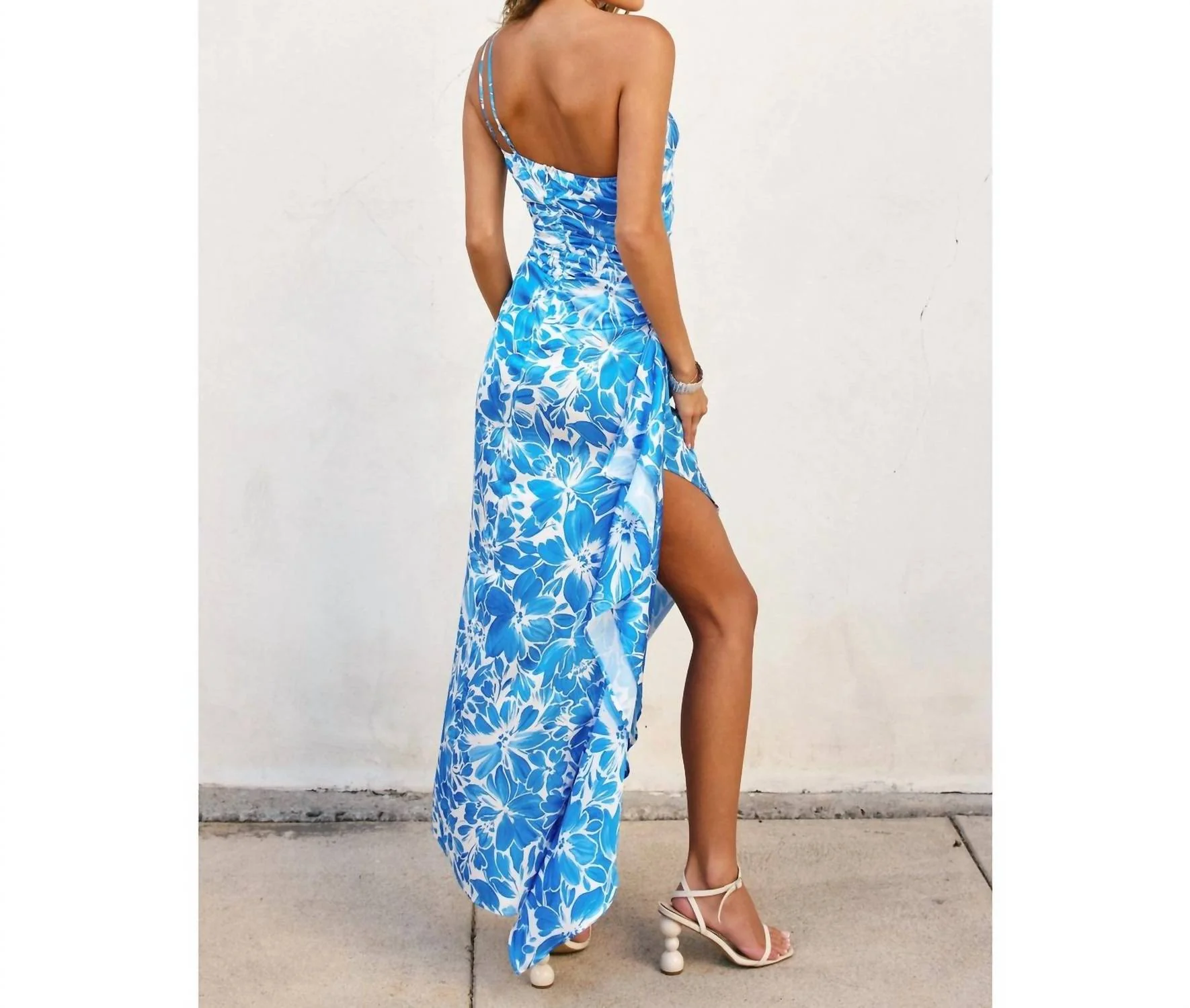 Afterglow Asymmetrical Maxi Dress In Blue Maui - Image 2